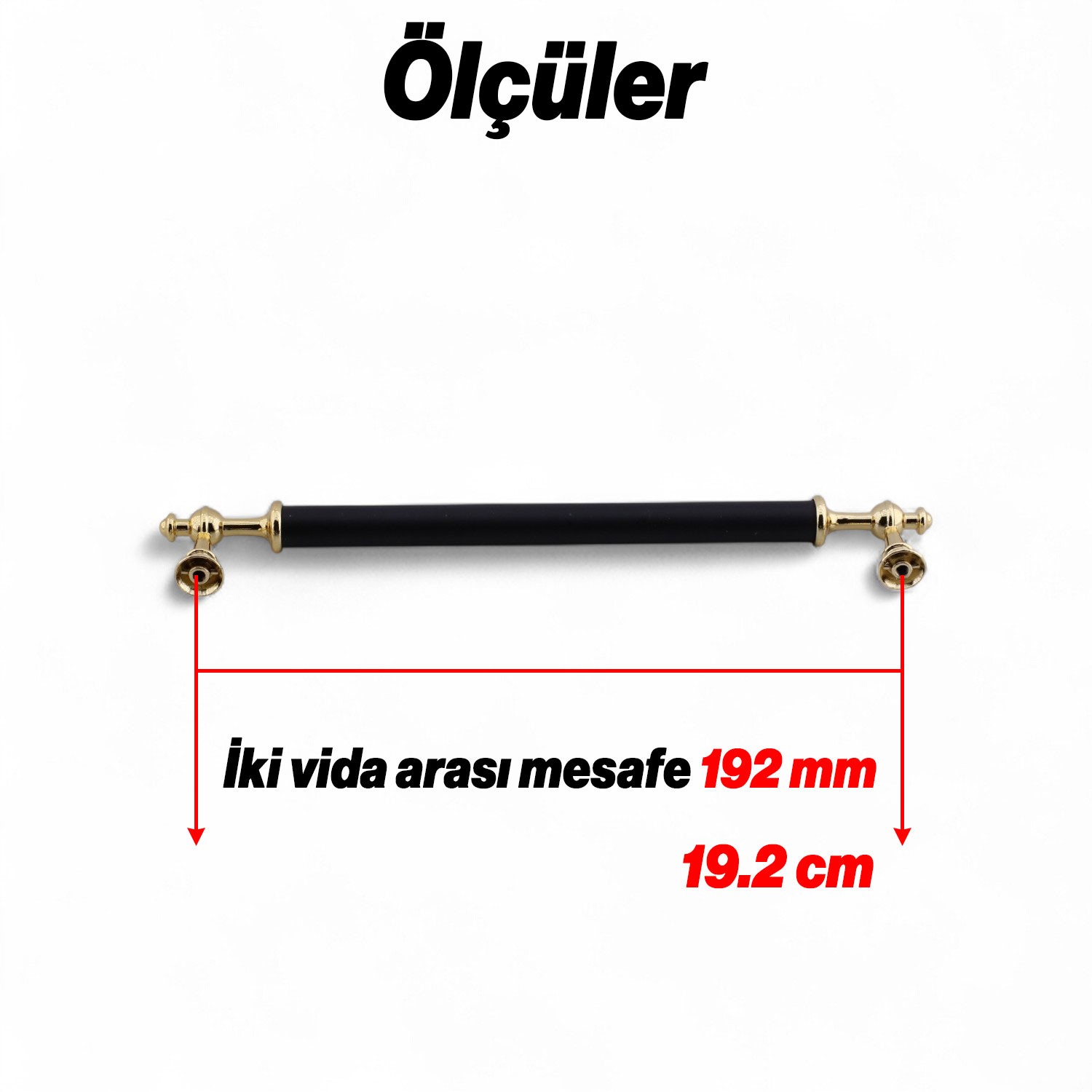 Melis (192 mm - 19.2 cm) Siyah Gold Metal Mobilya Mutfak Çekmece Dolap Dolabı Kulbu Kulpu Kulpları