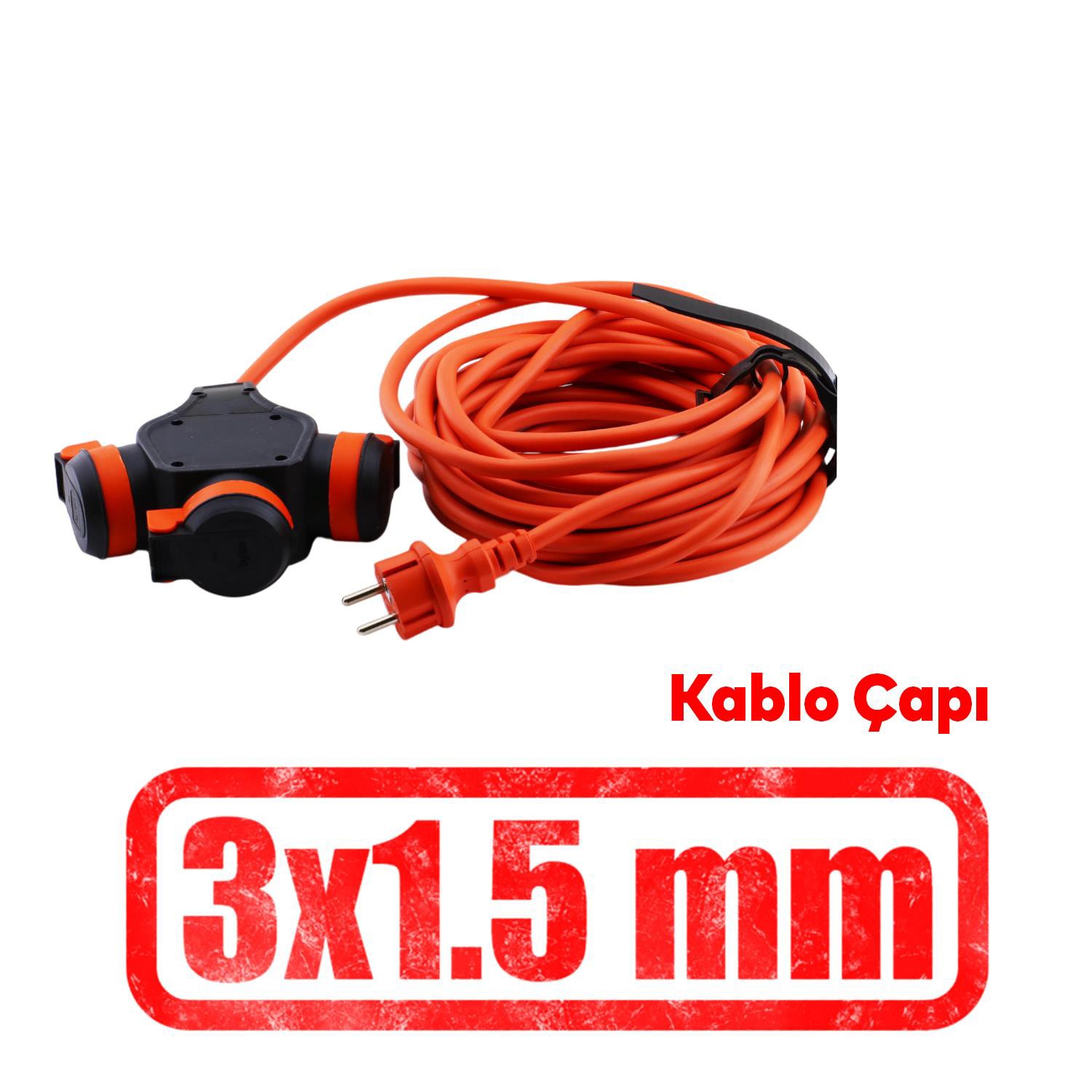 Bylion 3WHS-20315- F Monofaze Çoğaltıcı Seyyar Topraklı 3'lü Grup Priz Fiş 20 Metre Çoklu CCA Uzatma Kablosu 3x1.5 mm