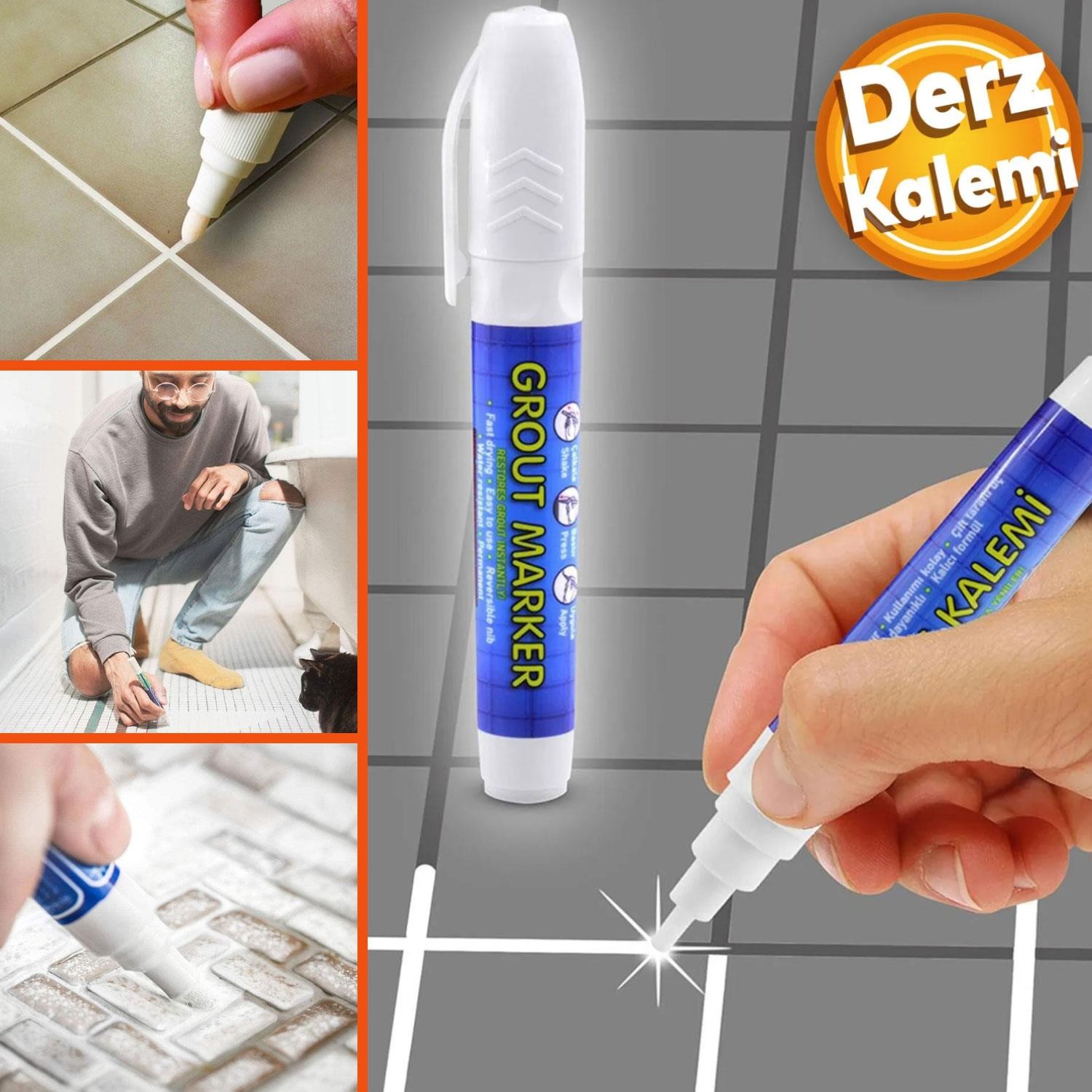 Fayans Derz Dolgu Kalemi Hızlı Kuruyan Su Bazlı Yenileme Beyaz 1 Adet + Şeffaf Kapı Tamponu 5 Adet