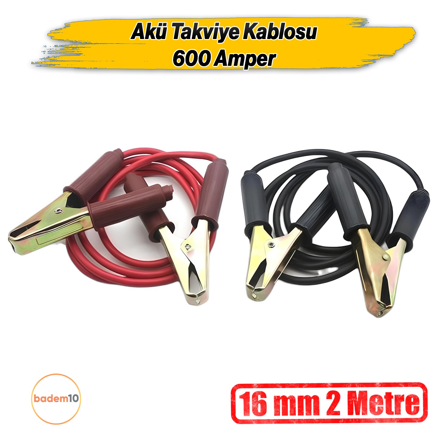 2 Metre 16 mm² Kalınlık 6V/12/24V 600 Amper Akü Takviye Kablosu Araç Araba Oto Akümülatör Sarj Şarj