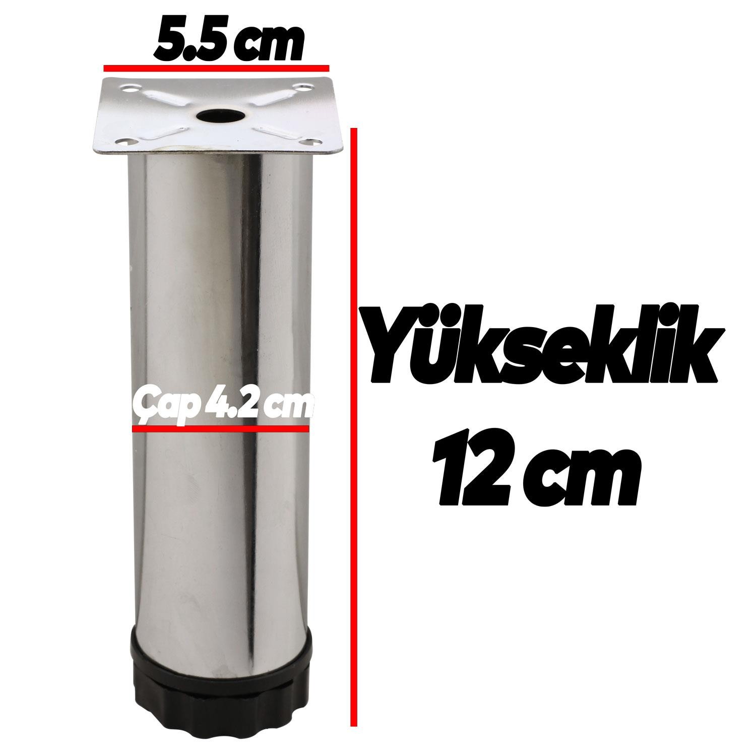 Akça Ayarlanabilir Mobilya Kanepe Koltuk Baza Yükseltme Yükseltici Ayağı Metal Ayakları 12 Cm Krom