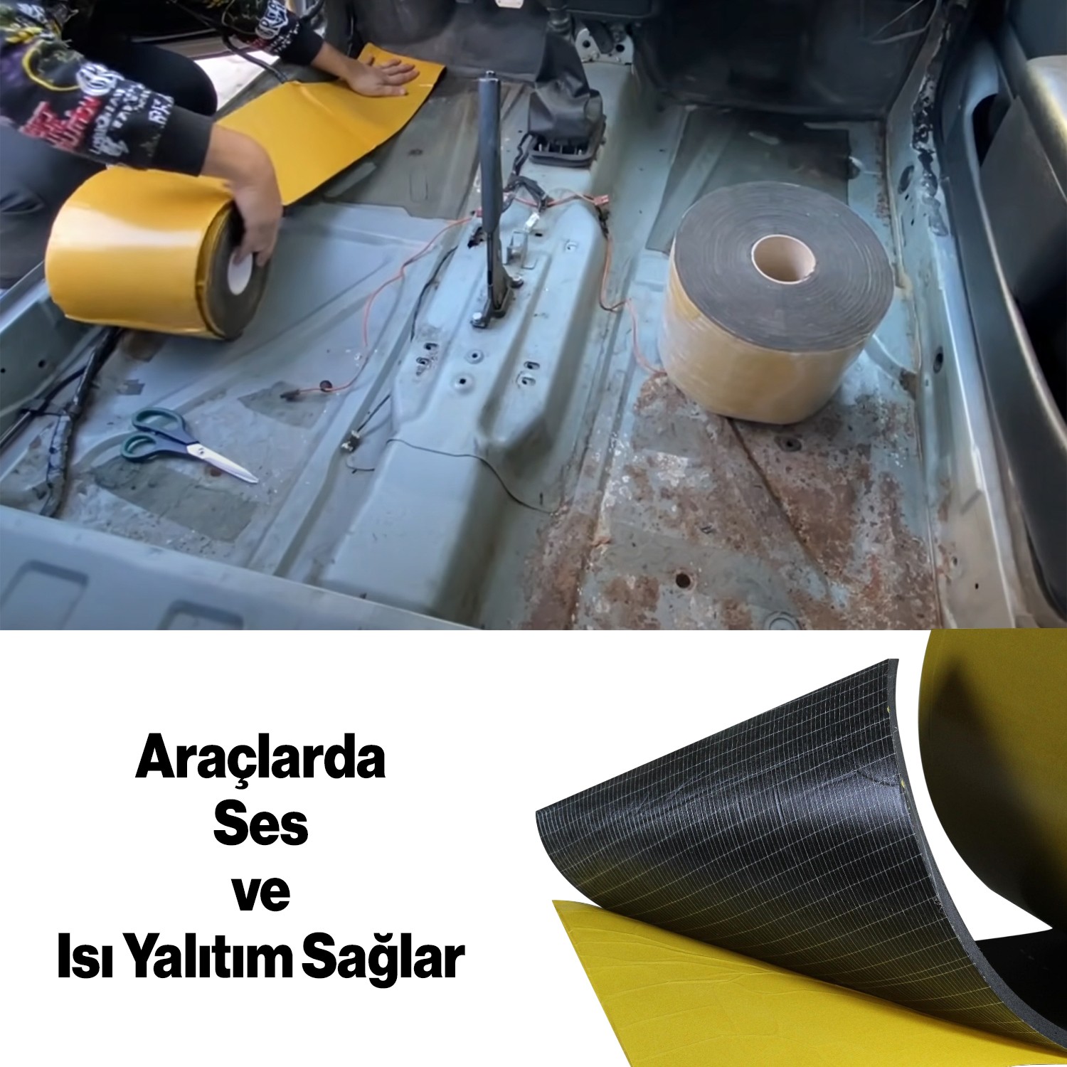 Yapışkanlı Araç Ses Isı Yalıtım İzolasyon Bandı En:20 cm Kalınlık:5 mm Uzunluk 5 Metre Kauçuk Sünger