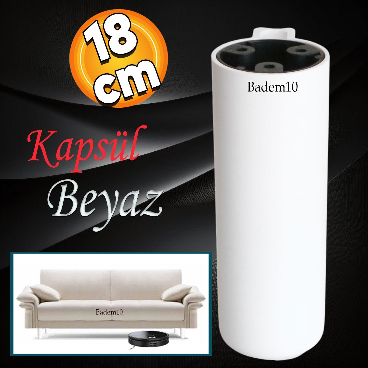 Kapsül Ayak Mobilya Yükseltici Kanepe Tv Ünitesi Koltuk Ayağı Konsol Ayakları Mat Beyaz 18 Cm