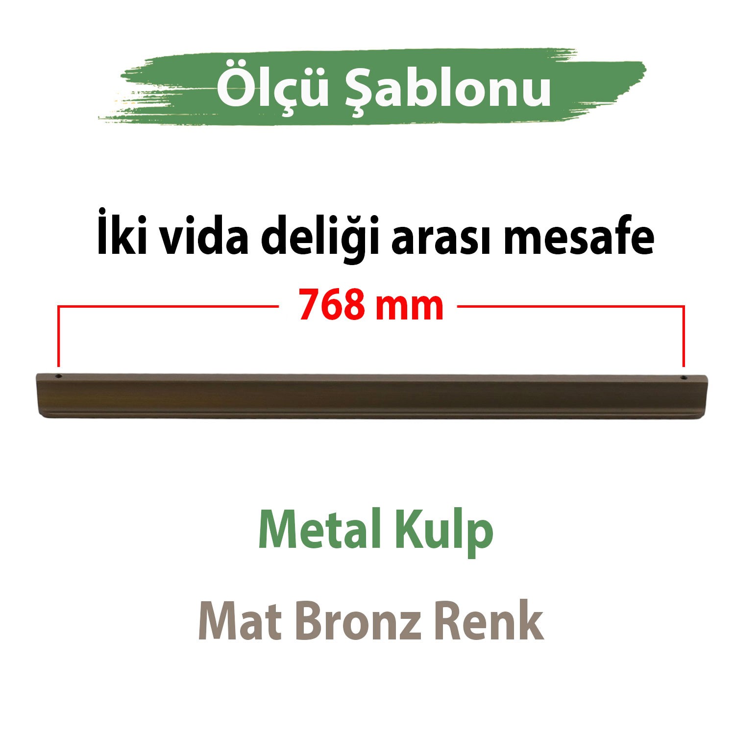 Dombay Lüx Çekme Kol Mat Bronz 768 mm 76,8 cm Metal Çekmece Sürgülü Aynalı Dolap Kulpu