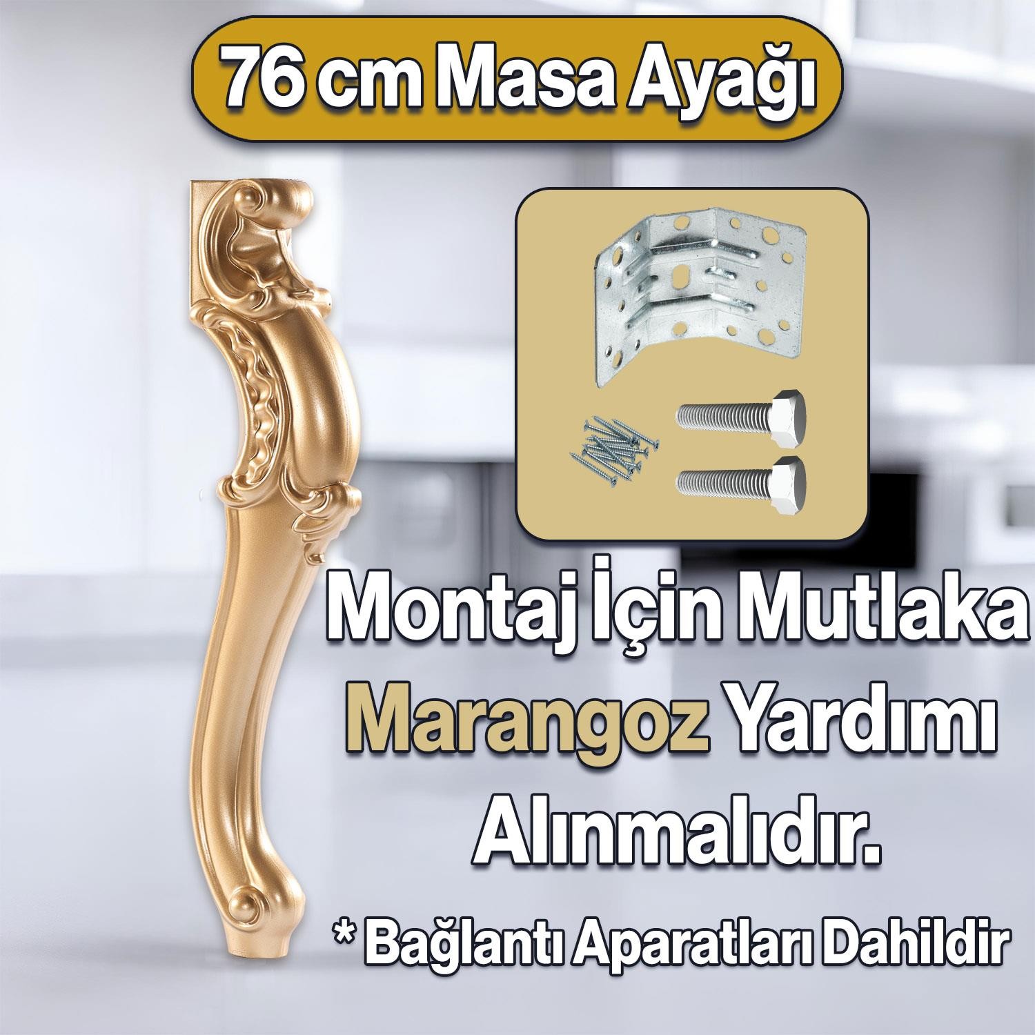 Valenta Masa Dresuar Ayağı 76 cm Plastik Ayak Mutfak Yemek Masası Mobilya Ayakları Altın Gold