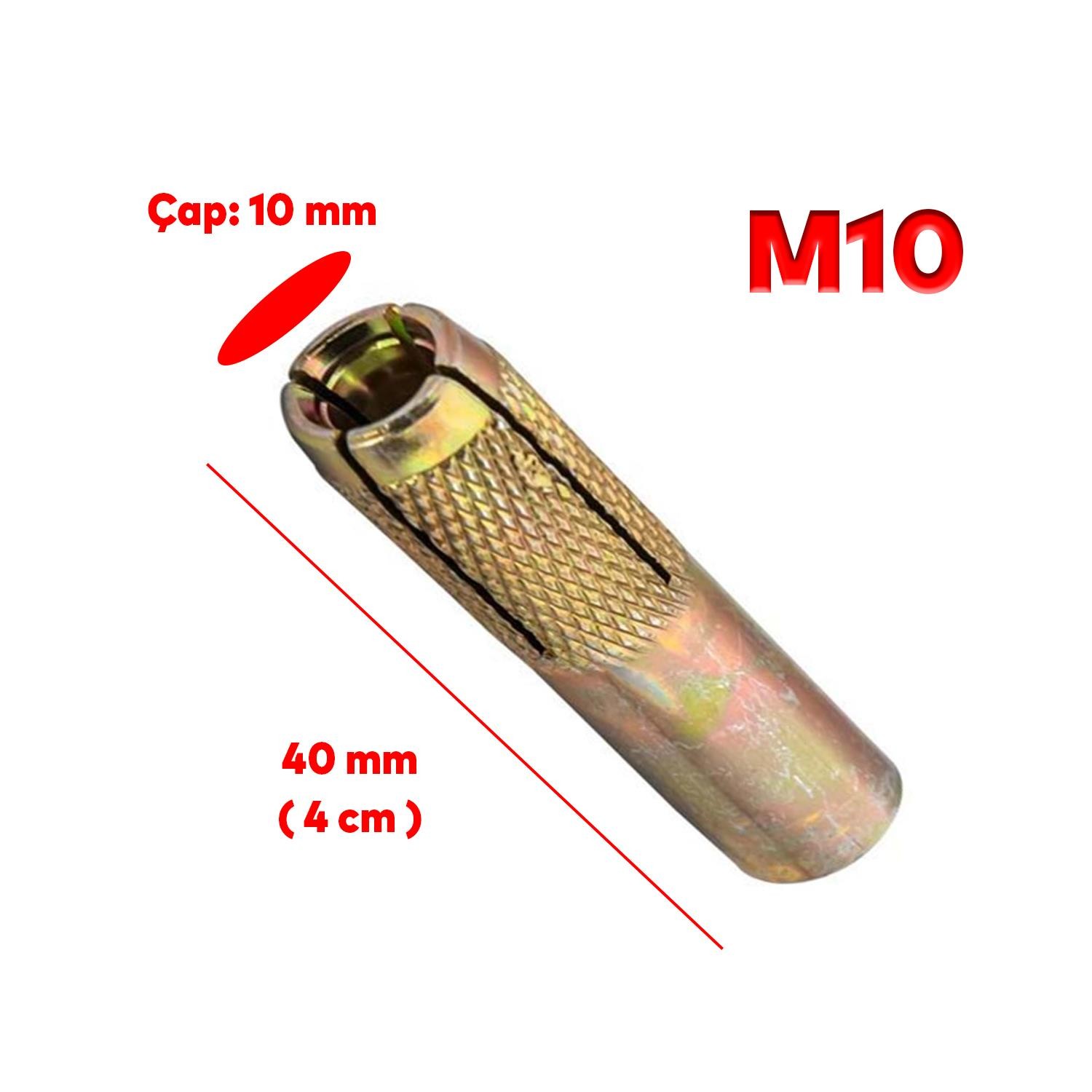 Çakma Çelik Dübel İç Dişli M10x40 mm Raf İskele Montaj Bağlantı Monte Asma Aparatı 8 Adet
