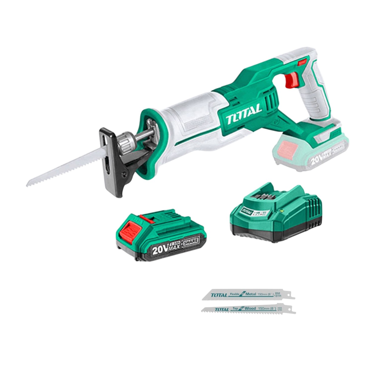 Total Şarjlı Akülü Tilki kuyruğu Testere Ahşap Metal Kemik Kesme 20 Volt 2.0 Ah 110 mm TRSLI11521 