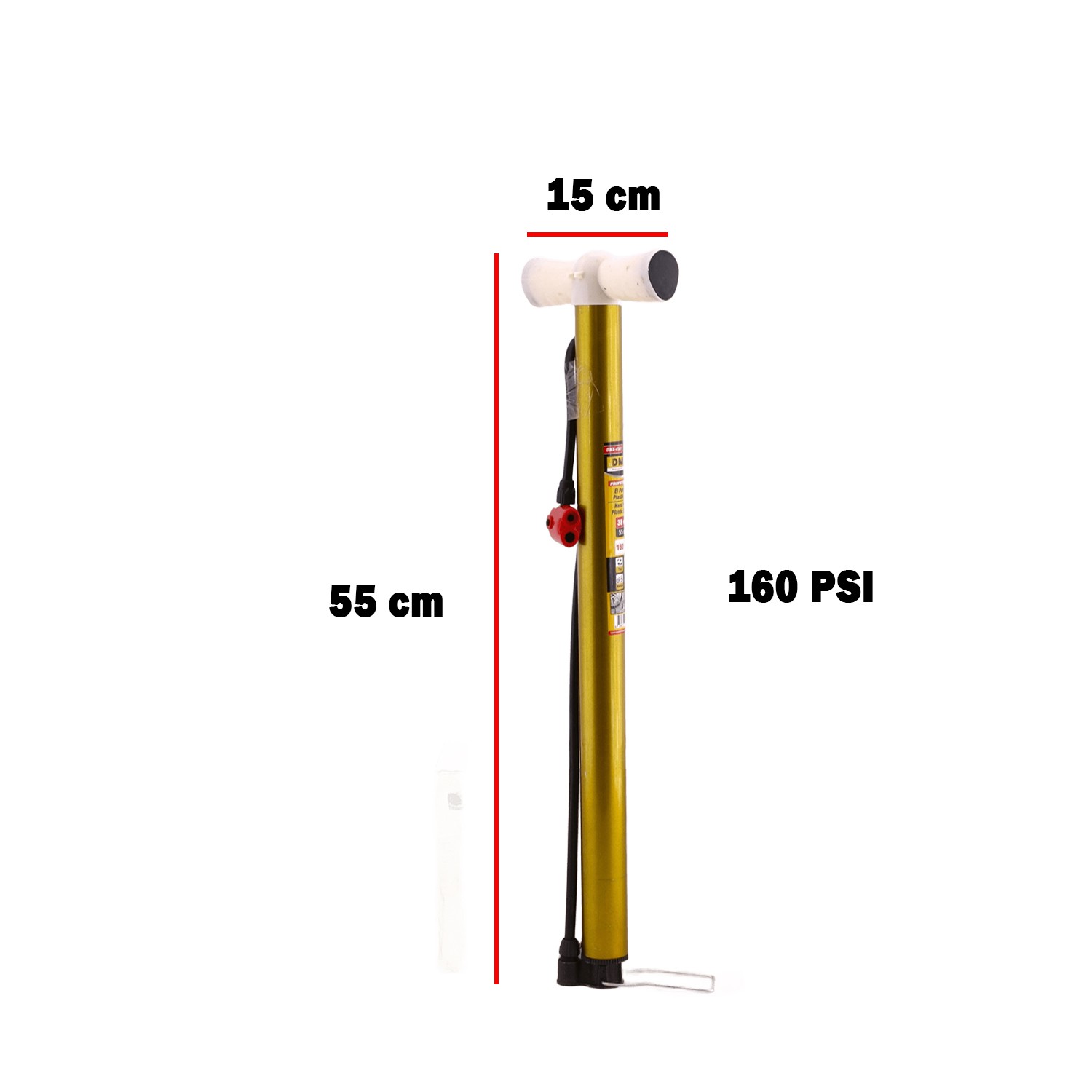 Klasik Bisiklet Pompası 55 cm Pratik El Tipi Ayak Tutamaklı Metal Borulu Top Lastik Şambrel Şişirme