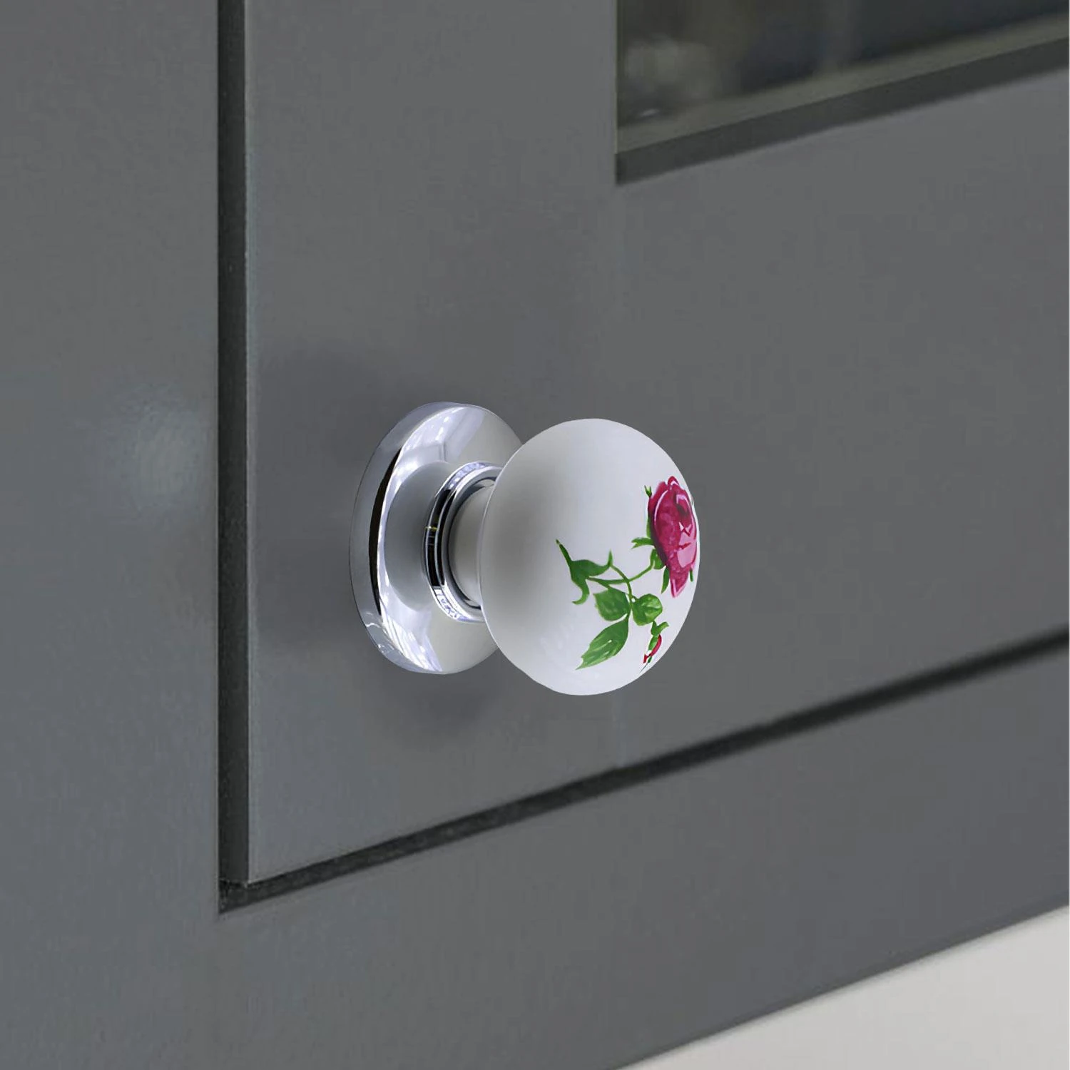 Polimer Düğme Kulp Gül Desenli Krom Tablalı Dolap Mobilya Mutfak Dolabı Çekmece Dolap Kulpu Kulbu