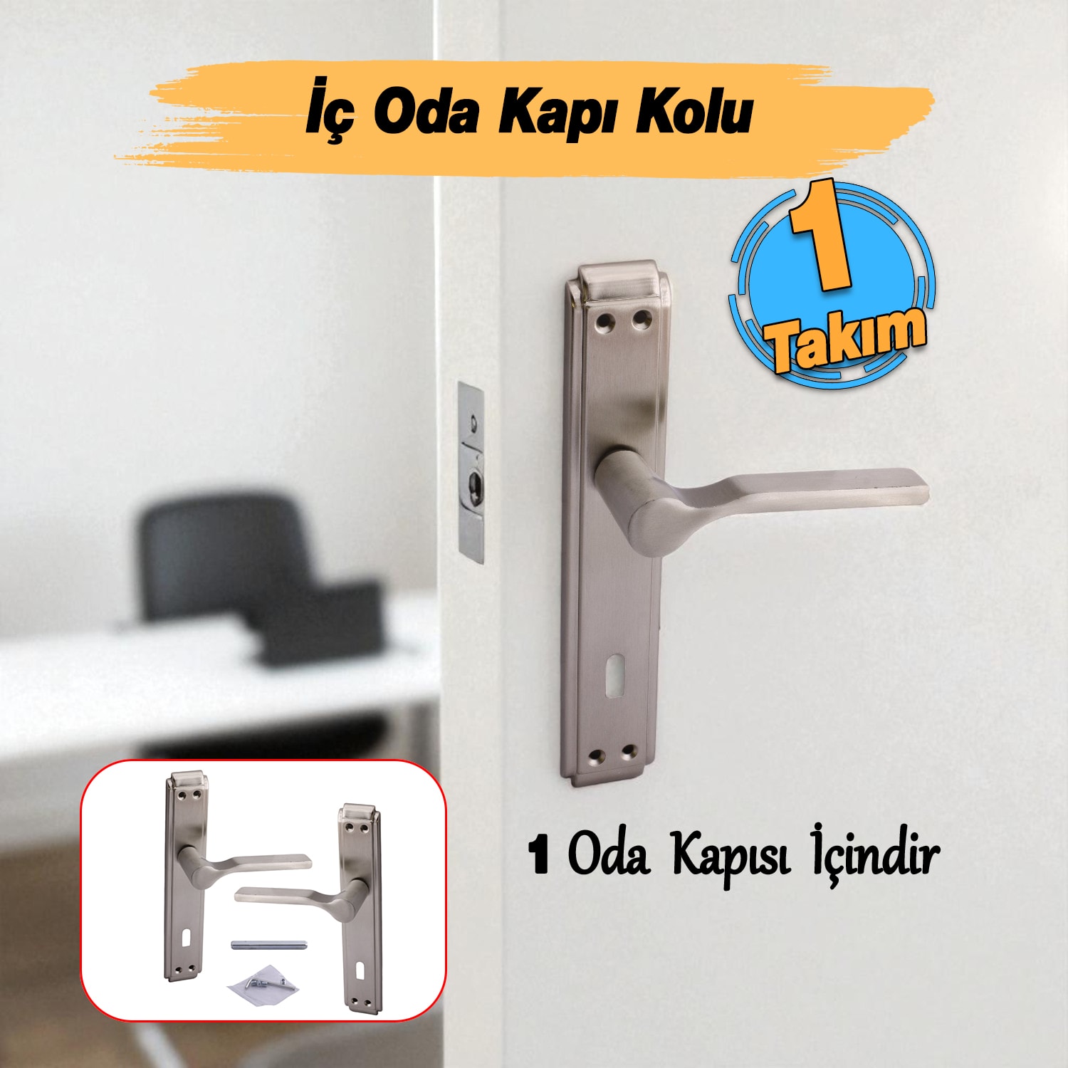 İç Oda Kapı Kolu Aynalı Sağa Sola Uygun Saten Renk Dış Ahşap Pvc Metal Çelik Kapısı Tutamağı 1 Takım