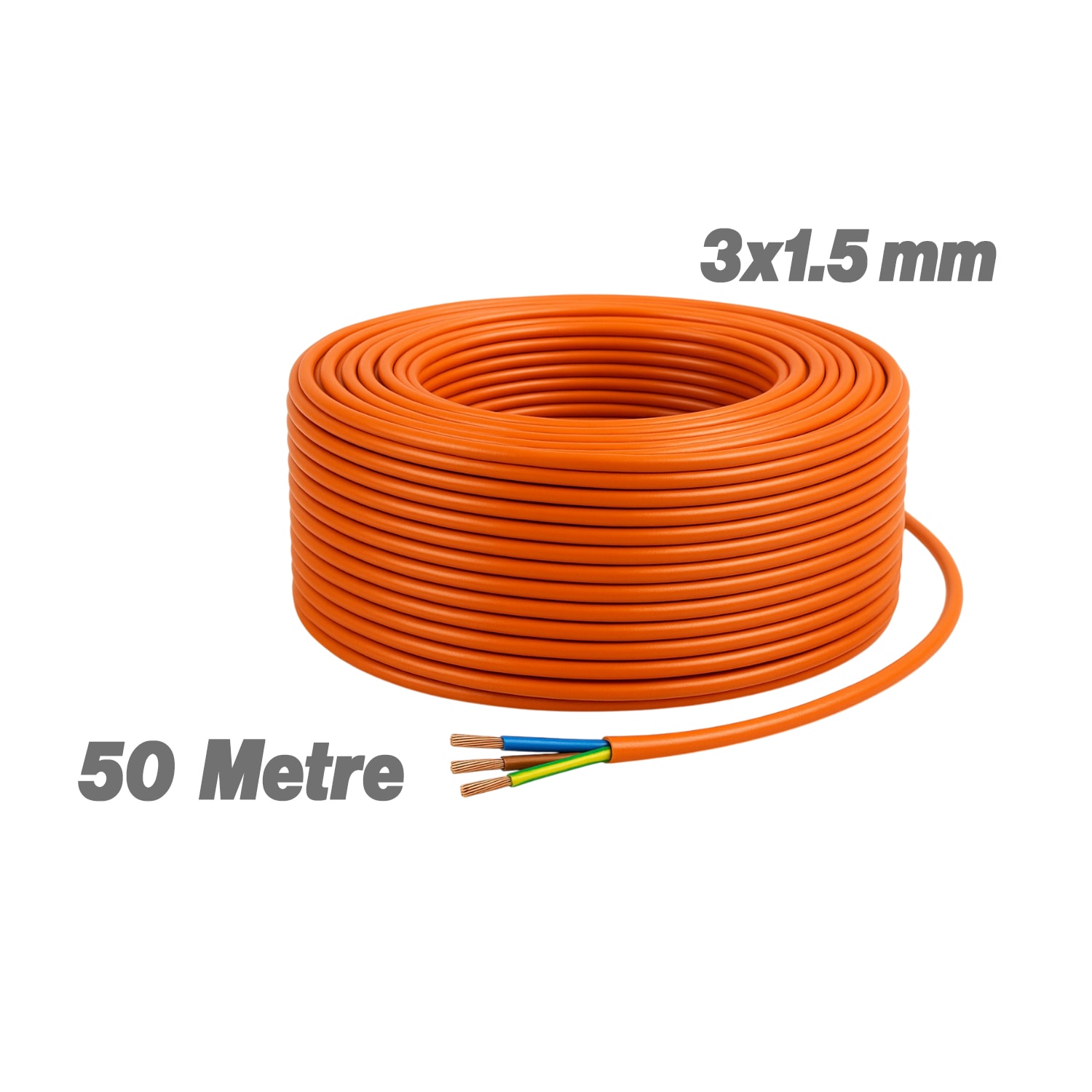 Seyyar 50 Metre Uzatma Kablosu TTR CCA Telli 3x1.5 mm Elektrik Kablo Kontrol Kalem Dişi Erkek Fiş