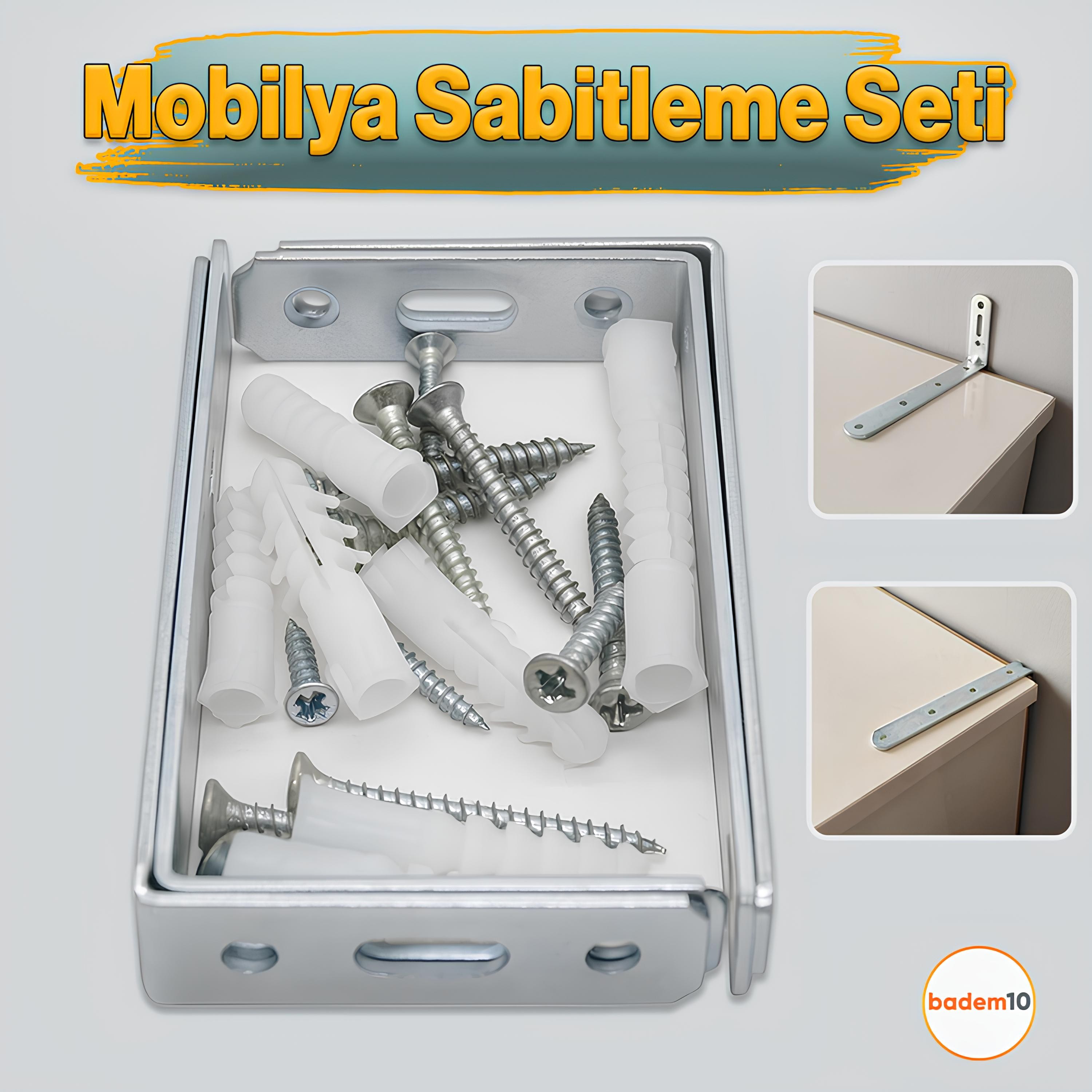 Mobilya Eşya Dolap Sabitleme Birleştirme Çocuk Seti Kiti Devrilme Önleyici Metal Bağlantı Aparatı 