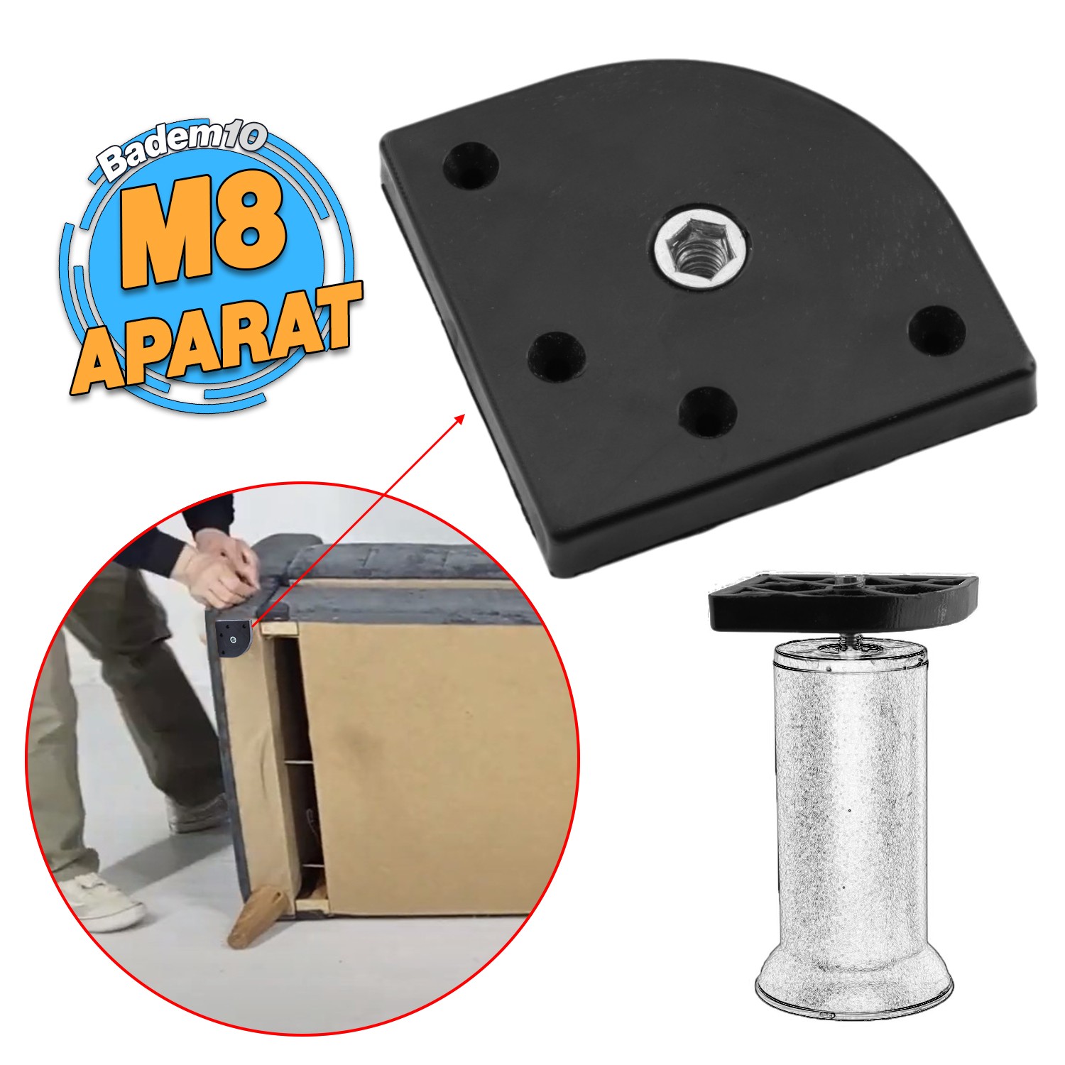 Mobilya Kanepe Baza Yatak Koltuk Destek Yükseltme Ayağı M8 Civatalı Aparat Krom Metal 15 cm Ayaklar 