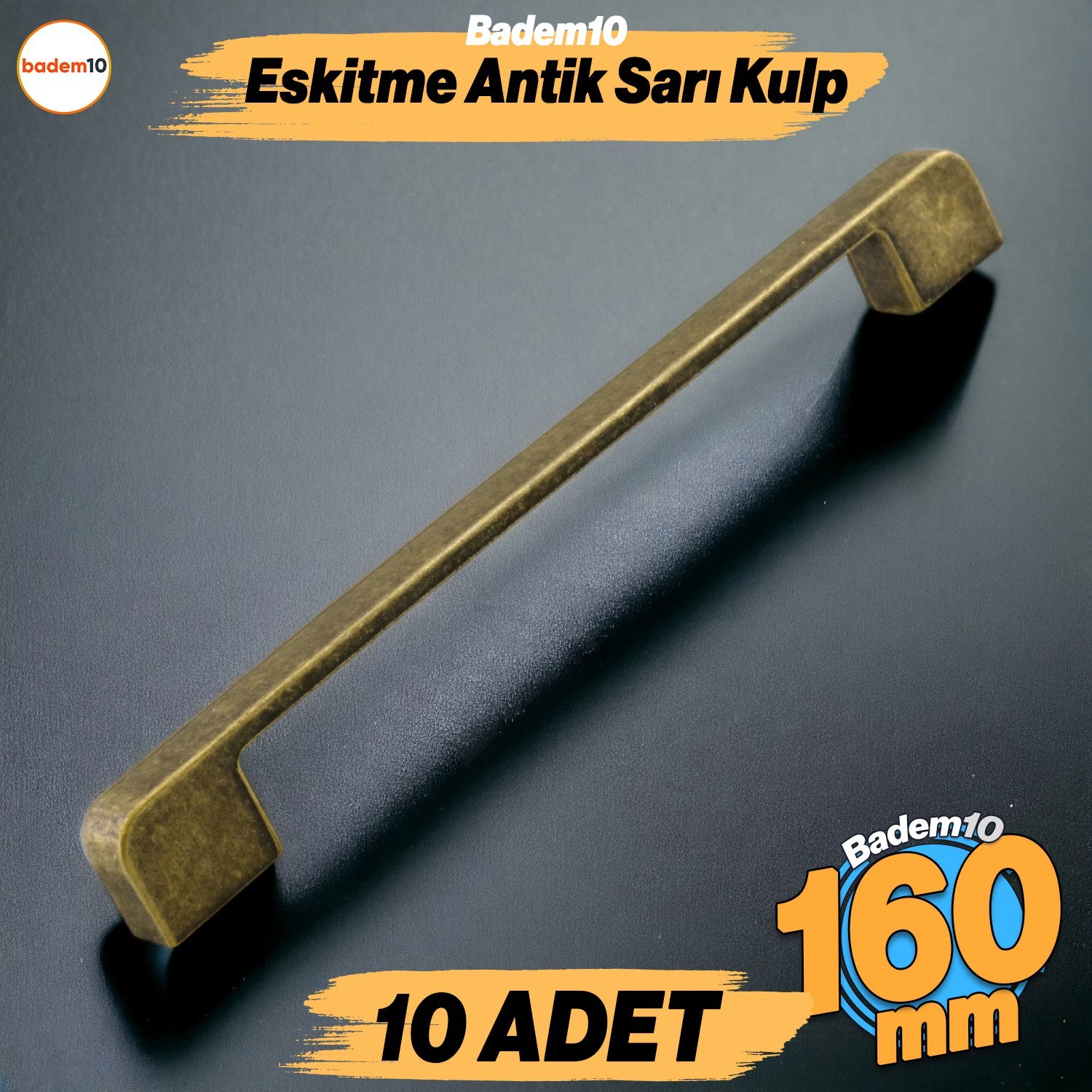 Radus 10 Adet Antik Sarı Metal Kulp 160 mm -16 cm Mobilya Çekmece Mutfak Dolap Kulpları Kulbu Kulpu
