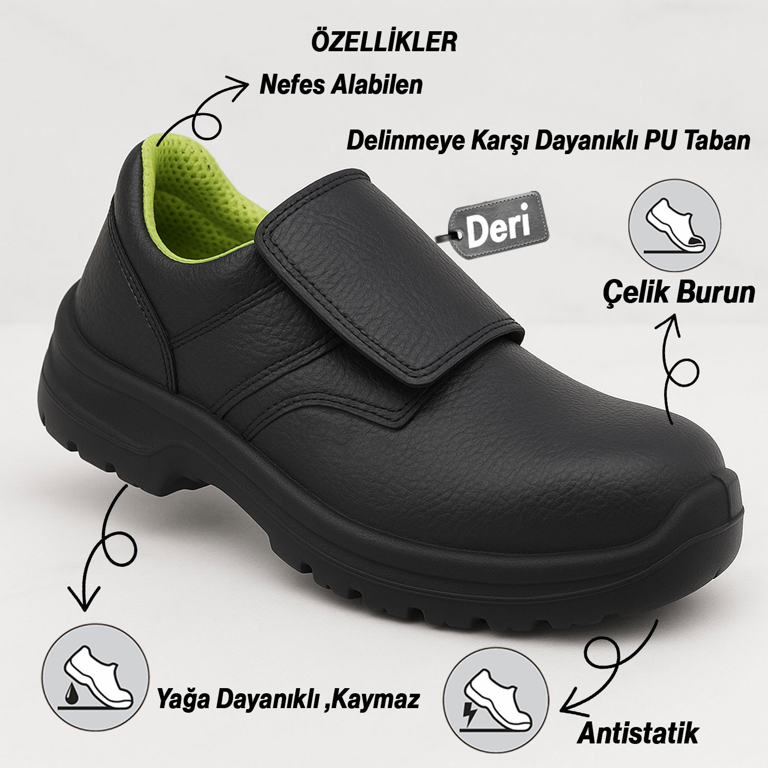 İş Ayakkabısı S3 Cırtlı 44 Numara Deri Çelik Burunlu Kaymaz Tabanlı Güvenlik Kaynak Ayakkabıları