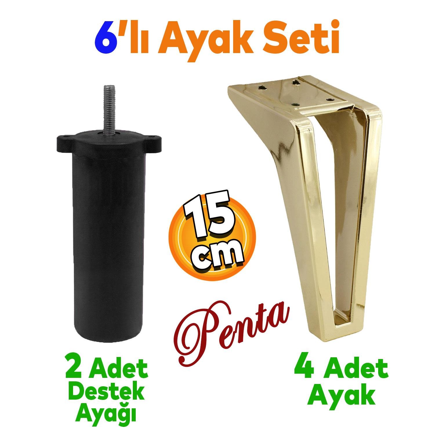 Penta 6'lı Set Mobilya TV Ünitesi Çekyat Koltuk Kanepe Destek Ayağı 15 cm Altın Ayak M8 Civatalı