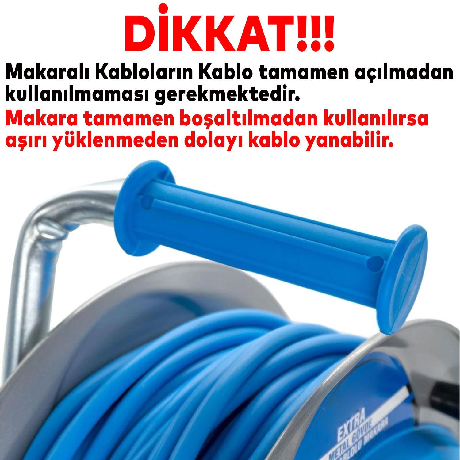 Makaralı Seyyar Kablo Metal 4 Prizli Uzatma Kablosu 3x2.5 mm TTR Kablo 20 Metre
