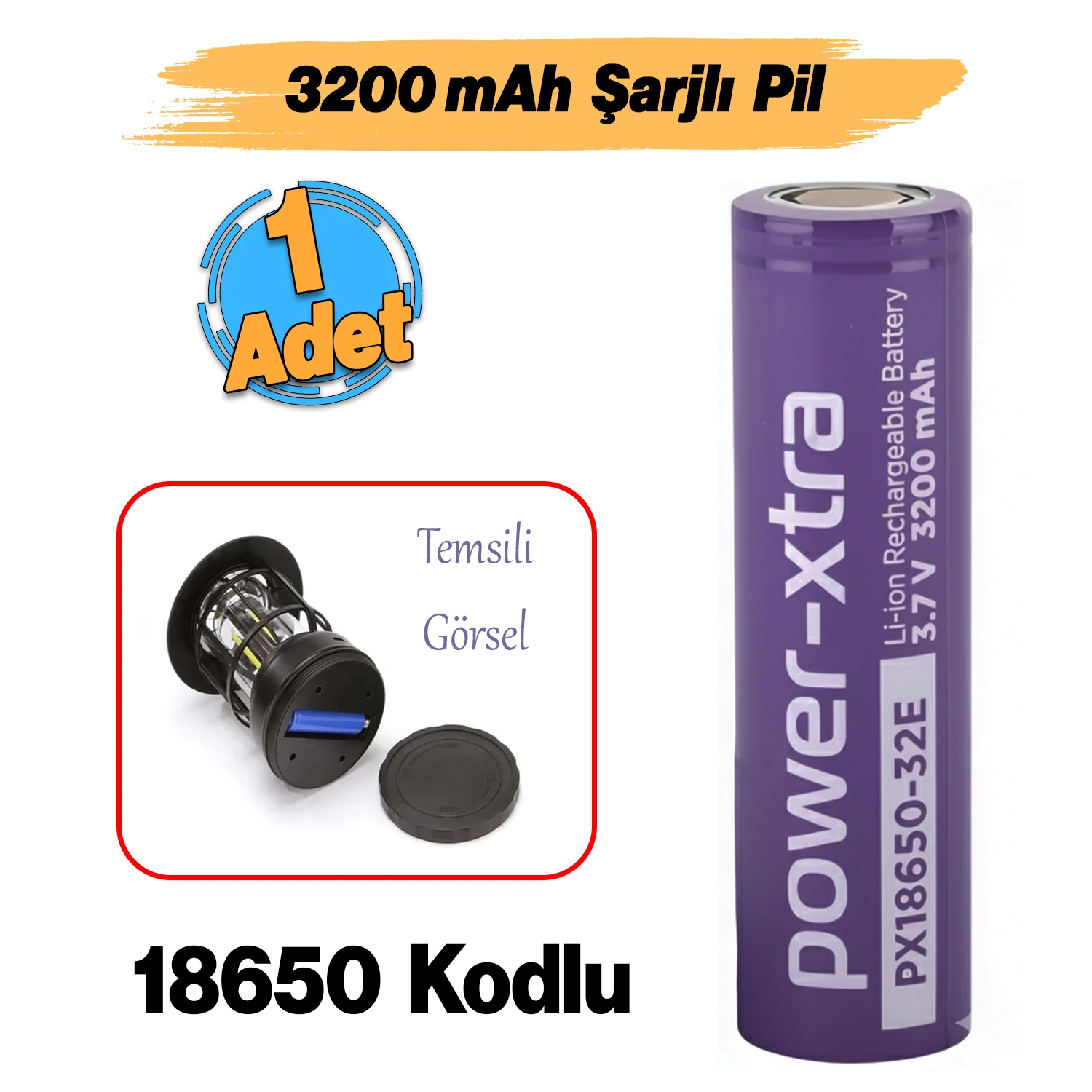 3200mAh Şarjlı Pil PX18650 Mor Batarya 3.6V Li-Ion Uzun Ömürlü Yüksek Kapasite Şarj Edilebilir