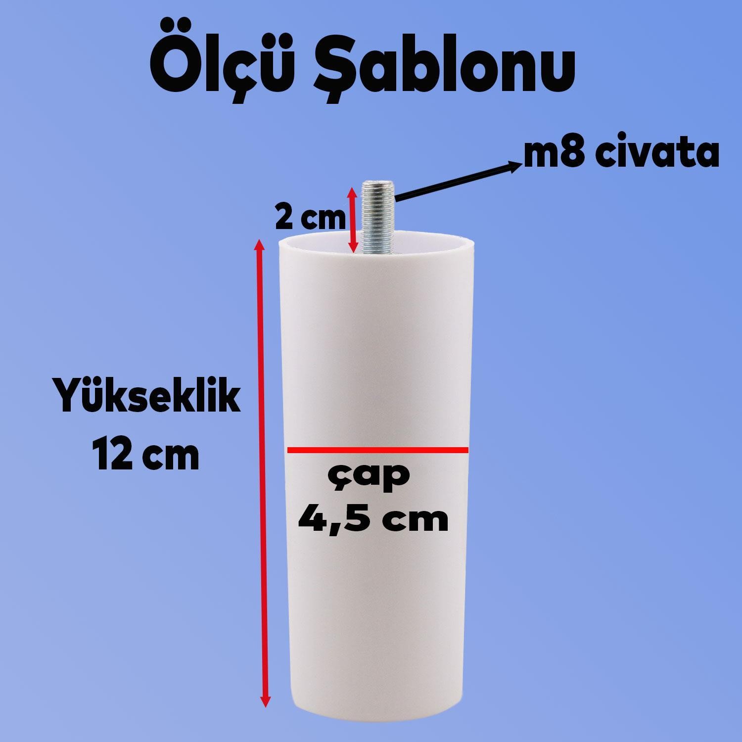 Mobilya Kanepe Koltuk Baza Yükseltme M8 Civatalı İnce Diş Destek Ayağı Ayakları Beyaz 12 cm 8 Adet