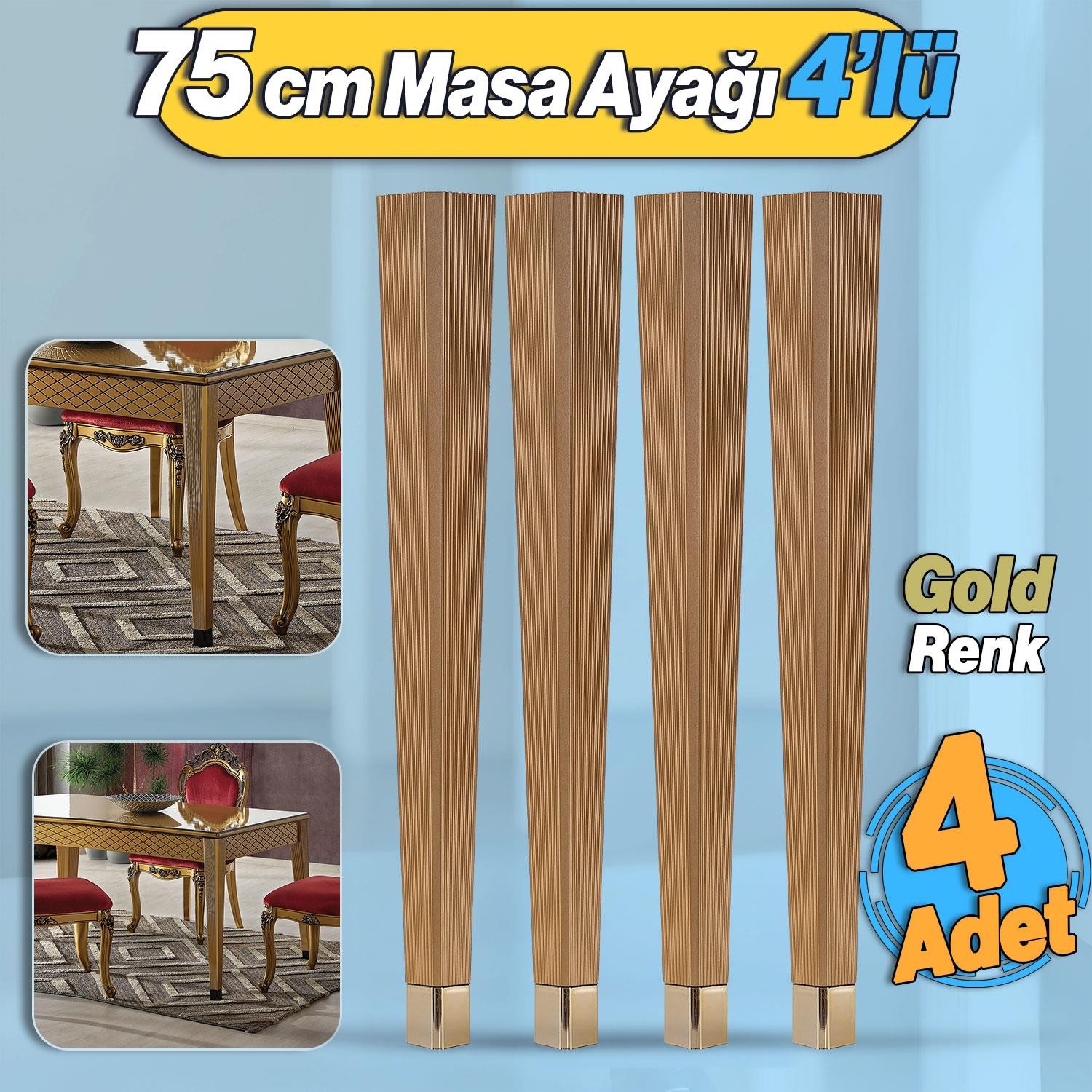 4 Adet Elit Plastik Masa Dresuar Ayağı 75 cm Gold Altın Ayak Mutfak Yemek Masası Mobilya Ayakları