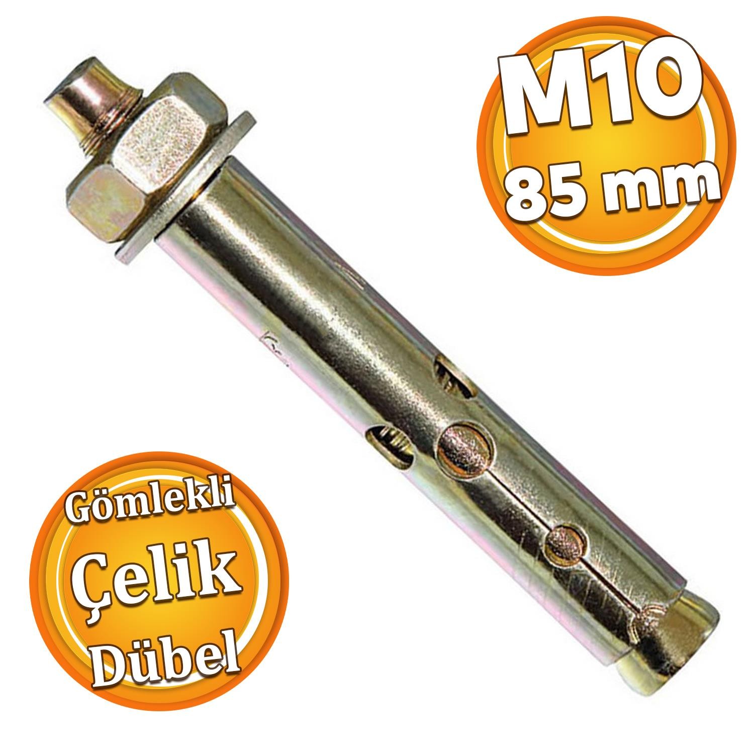 ( 8 Adet ) Saplamalı Gömlek Çelik Dübel M10x85 mm Raf Montaj Bağlantı Zemin Monte Betona Asma Aparat