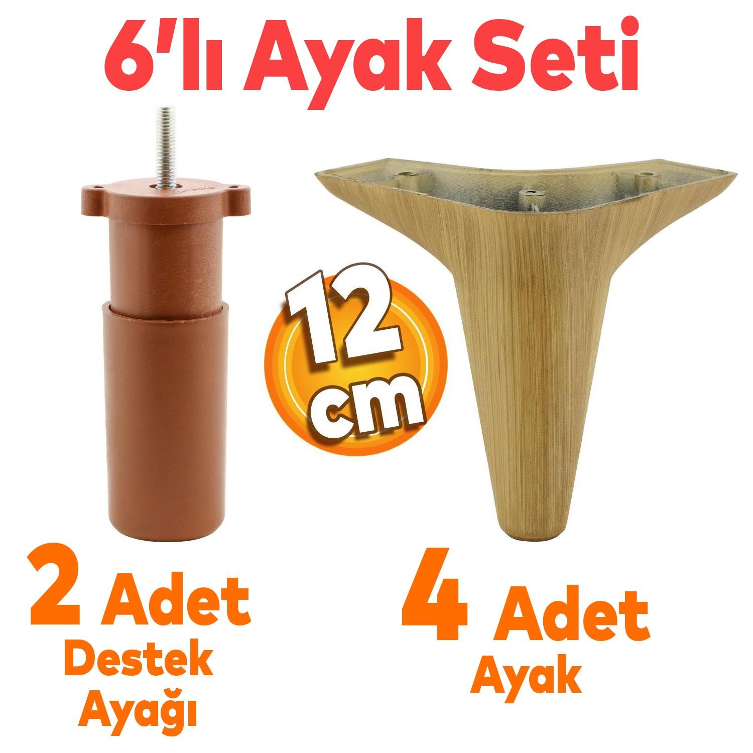 Aspen 6'lı Set Mobilya TV Ünitesi Çekyat Koltuk Kanepe Destek Ayağı 12 cm Açık Ceviz Baza Ayak