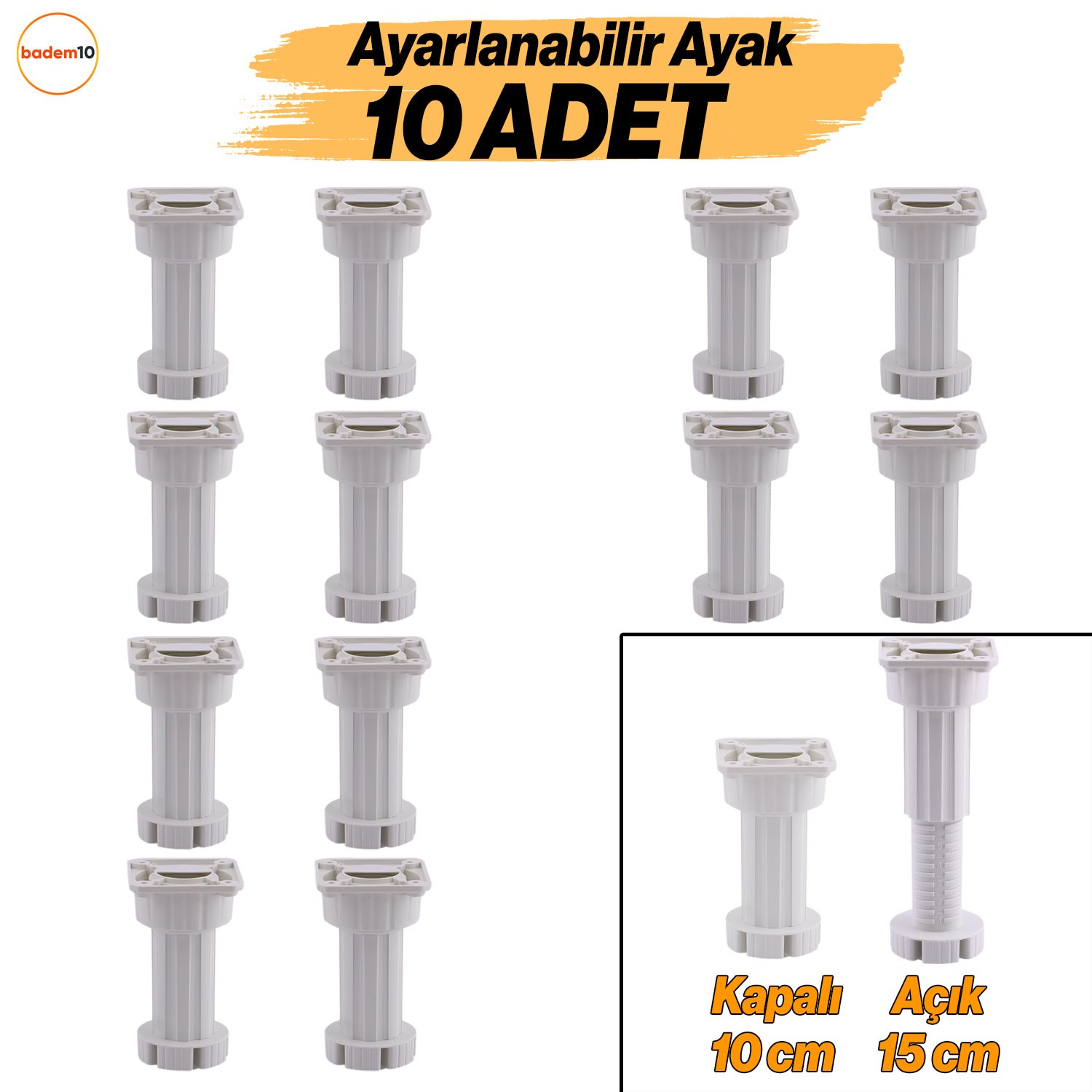 Ayarlanabilir 10 cm Ayak Set 10 ADET Dolap Mobilya Tezgah Puf Yükseltici Yükseltme Ayağı Ayakları