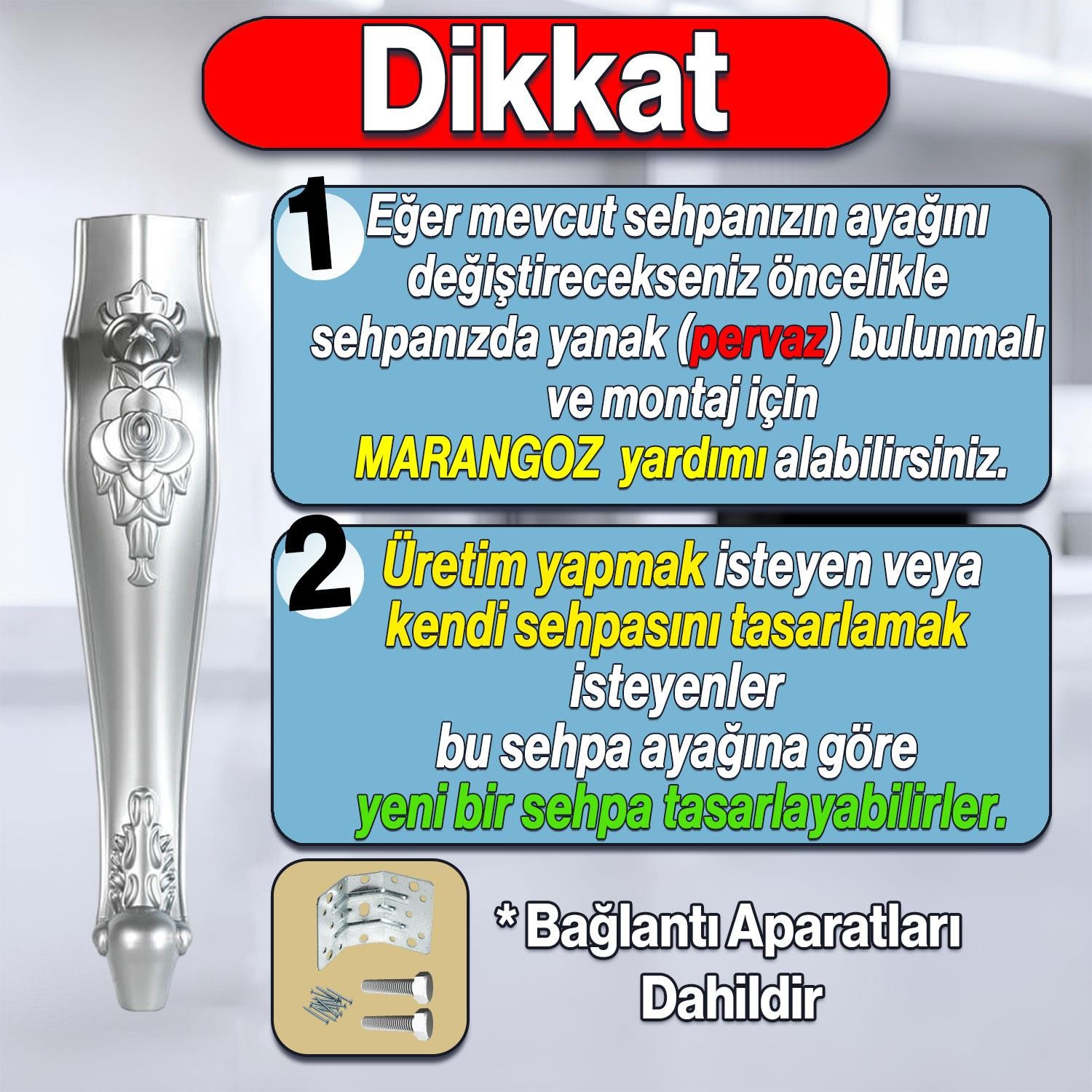 Rosa 4 Adet Plastik Sehpa Ayağı 40 cm Gümüş Renk Orta Ayak Zigon Sehpa Mobilya Masa Ayakları Gri