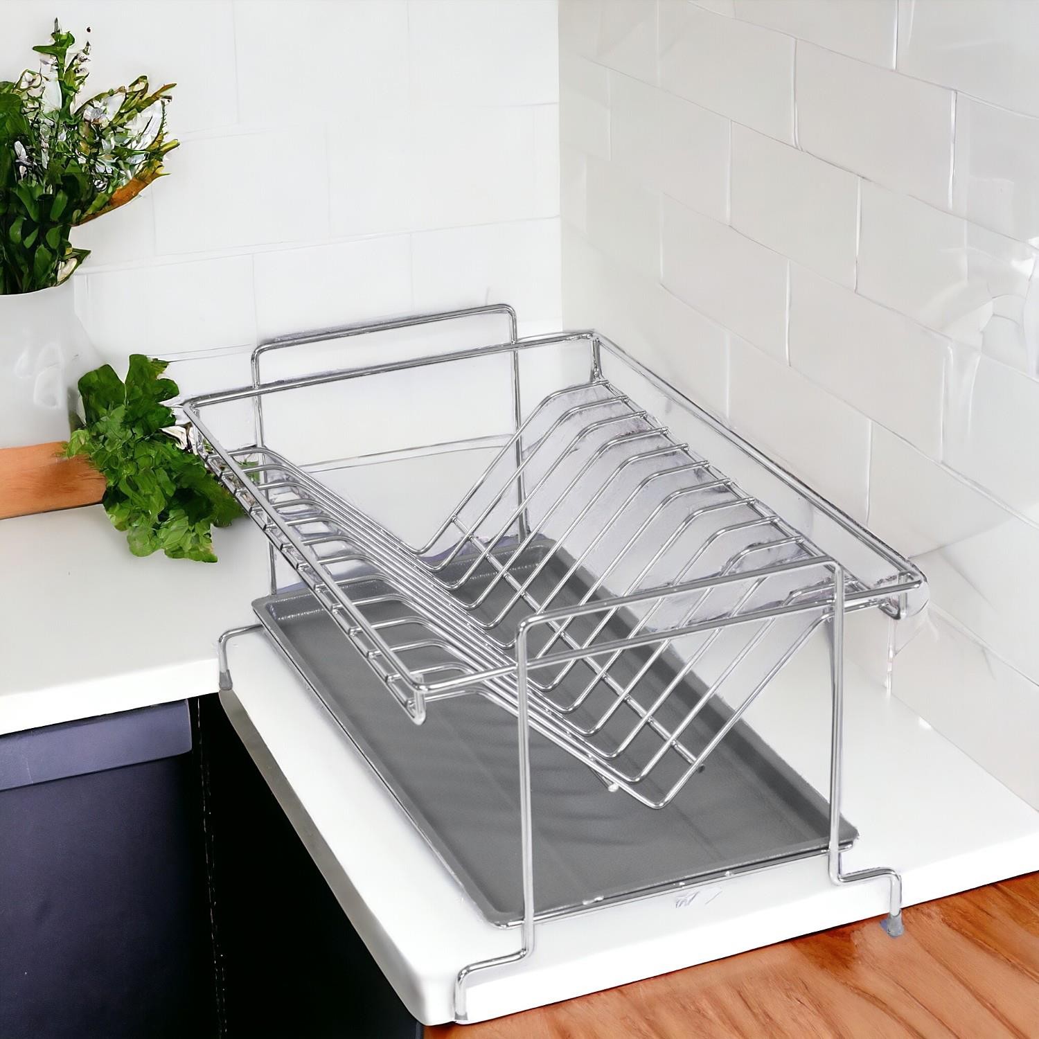 Tezgah Üstü Kitchnox Paslanmaz Metal Tabaklık 36 Cm Bardaklık Kurutmalık Bulaşıklık Kurutma Rafı