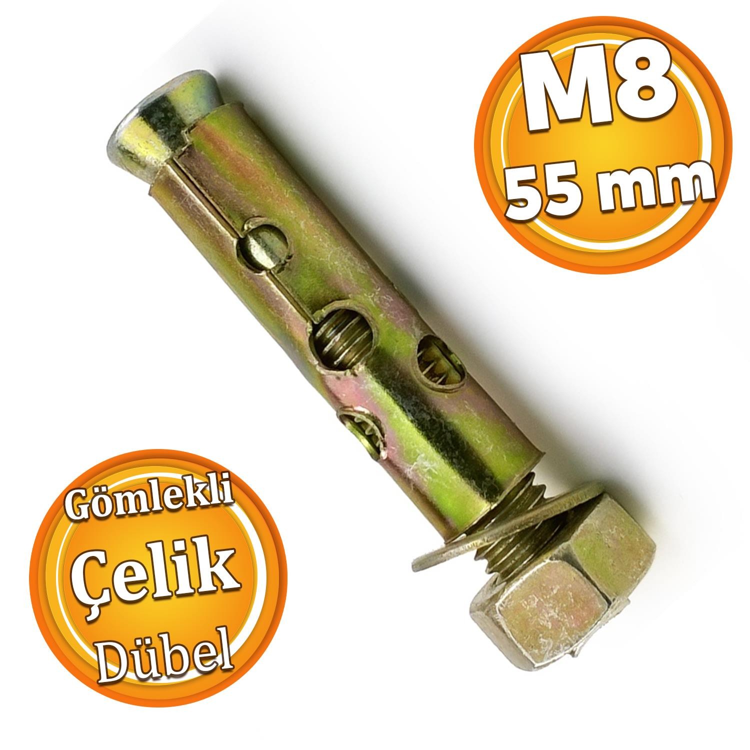Gömlekli (8 Adet) Çakma Çelik Dübel M8x55 mm Raf Montaj Bağlantı Zemin Monte Tavan Beton Asma Aparat