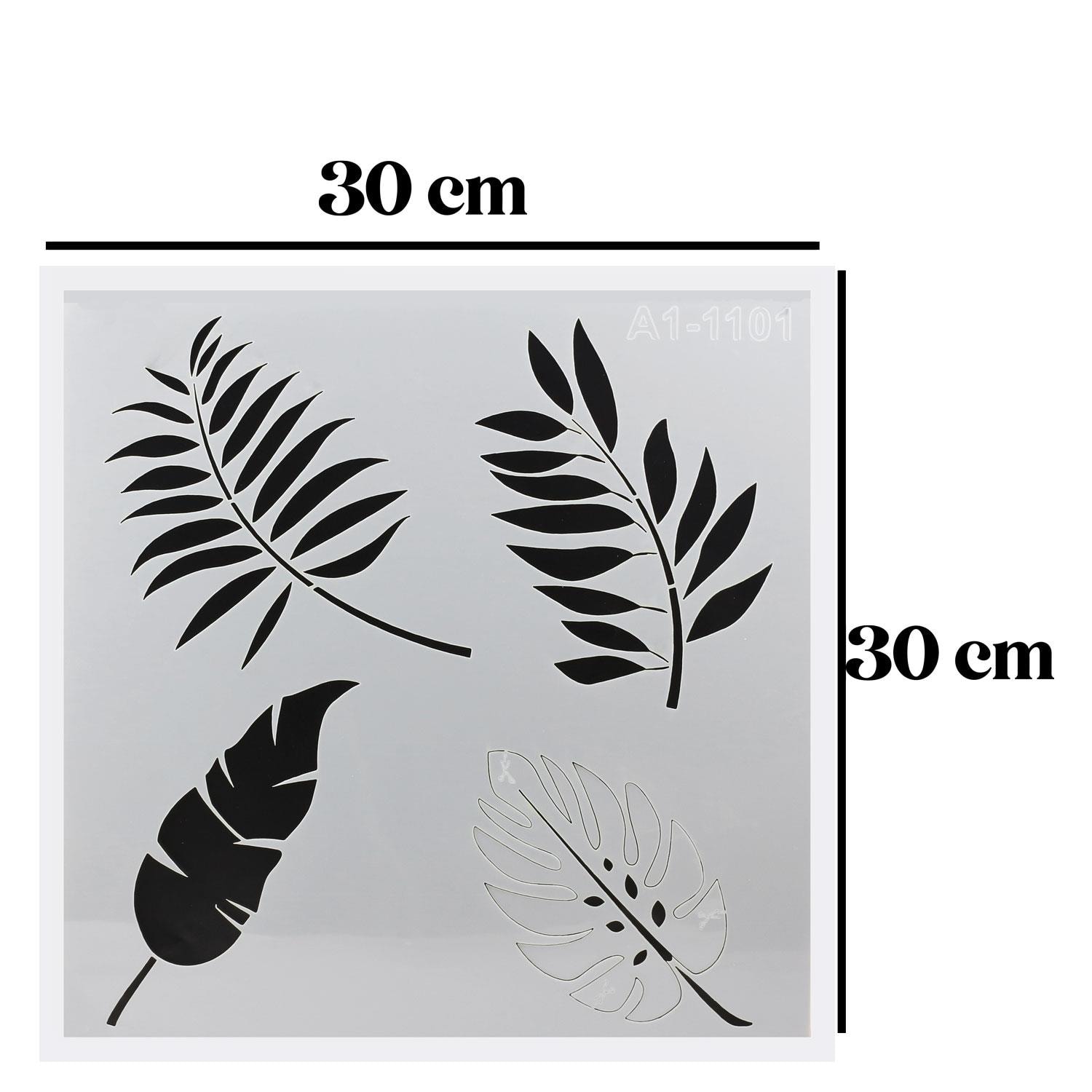 Stencil Duvar Boyama Şablon Tasarım Yaprak Desen Tekrar Kullanılabilir 30x30 cm