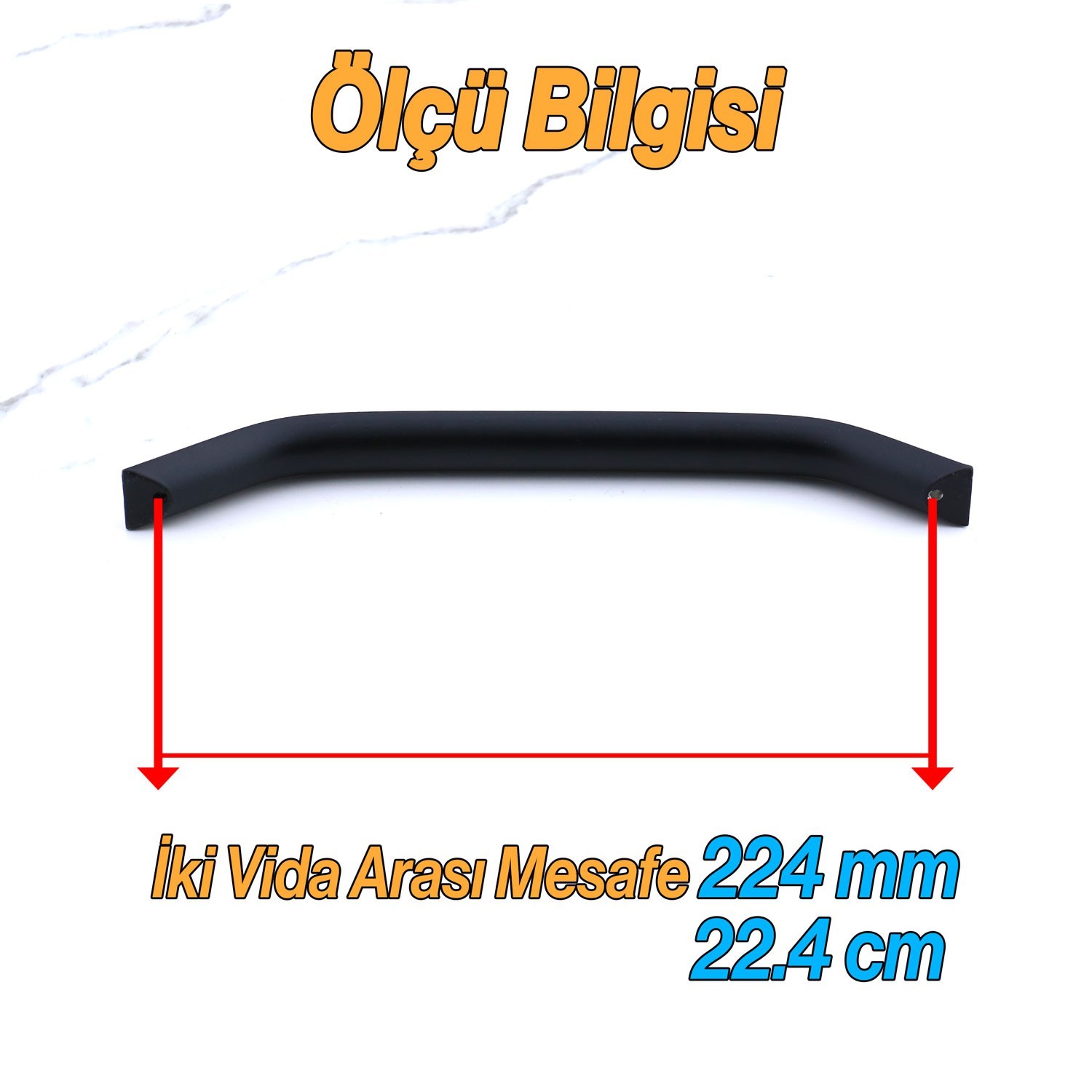 Şahin Siyah Metal Kulp 224 mm - 22.4 cm Mobilya Çekmece Mutfak Dolabı Dolap Kulpları Kulbu Kulpu