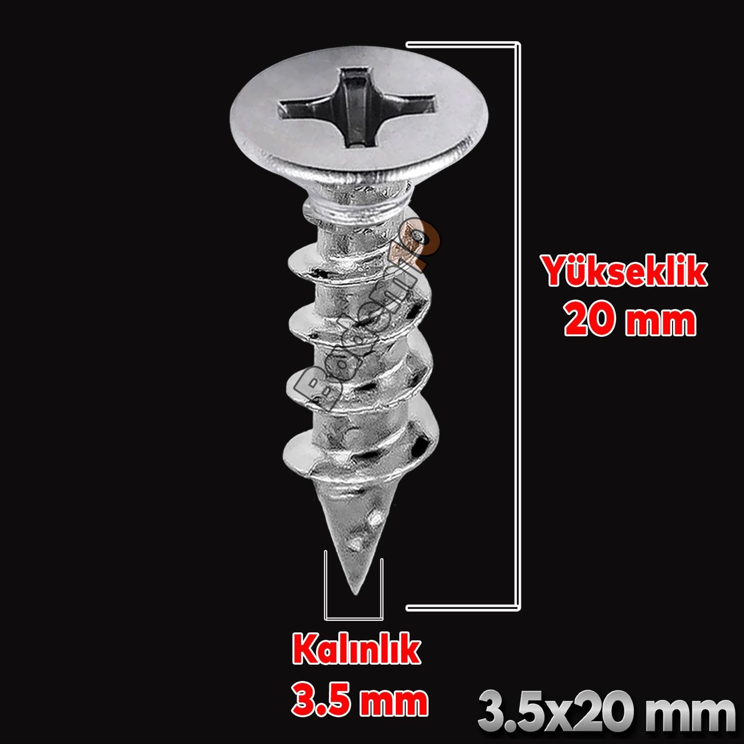 Sunta Vidası 3.5x20 Mm Paket 1000 Adet Sivri Uçlu Ahşap Tahta Ağaç Mobilya Ayak Kulp Vidası