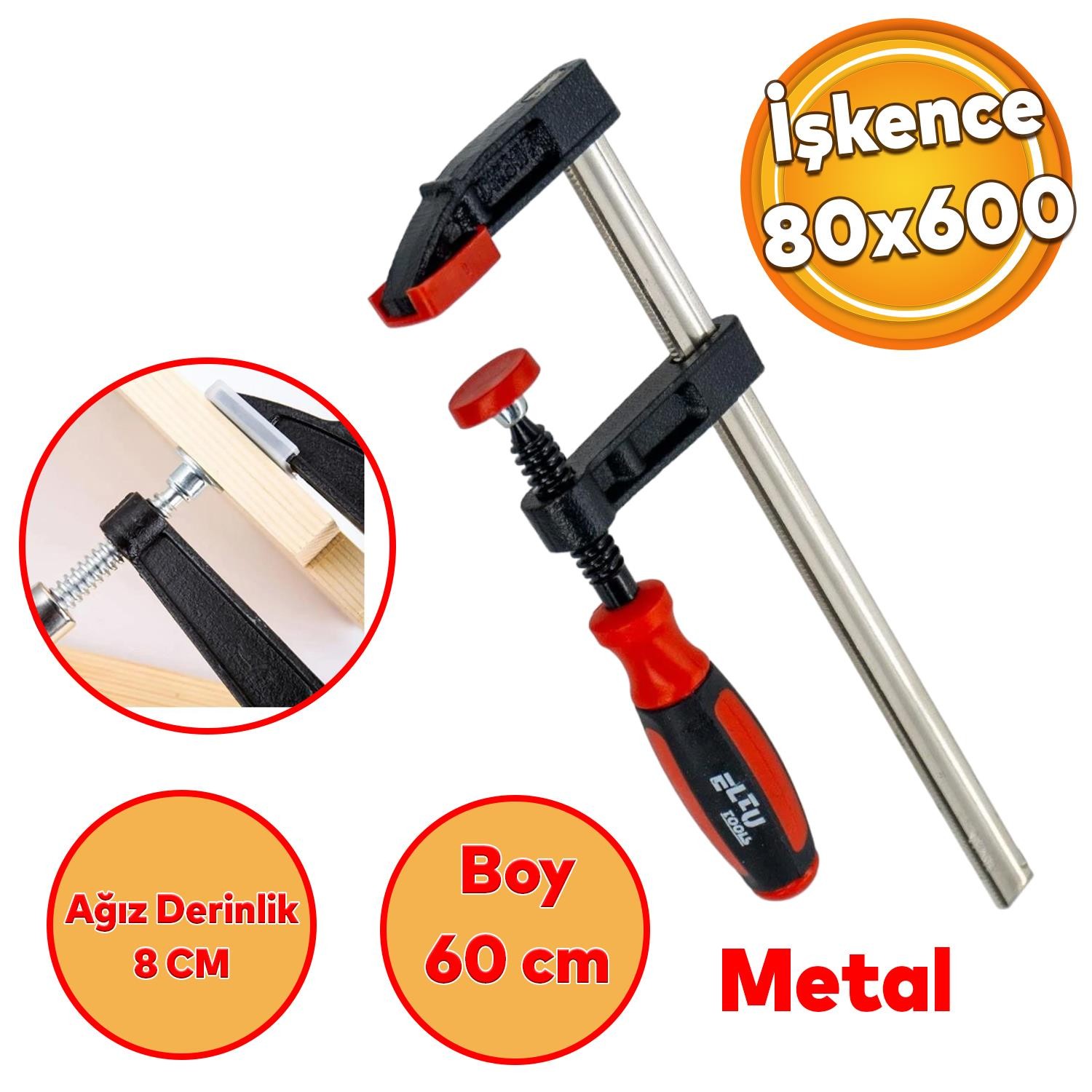 Sıkıştırma Mengene Metal Ağaç Marangoz Mengenesi Kelepçesi Ayarlanabilir Kıskaç İşkence 600 mm 8 cm