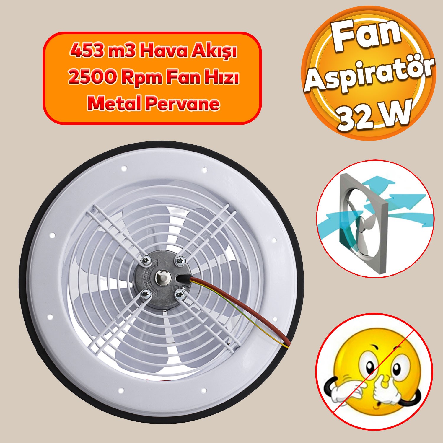 Banyo Wc Havalandırma Aspiratörü Fanı Aksiyel Baca Kirli Hava Kötü Koku Fan Metal Vantilatör 160 mm