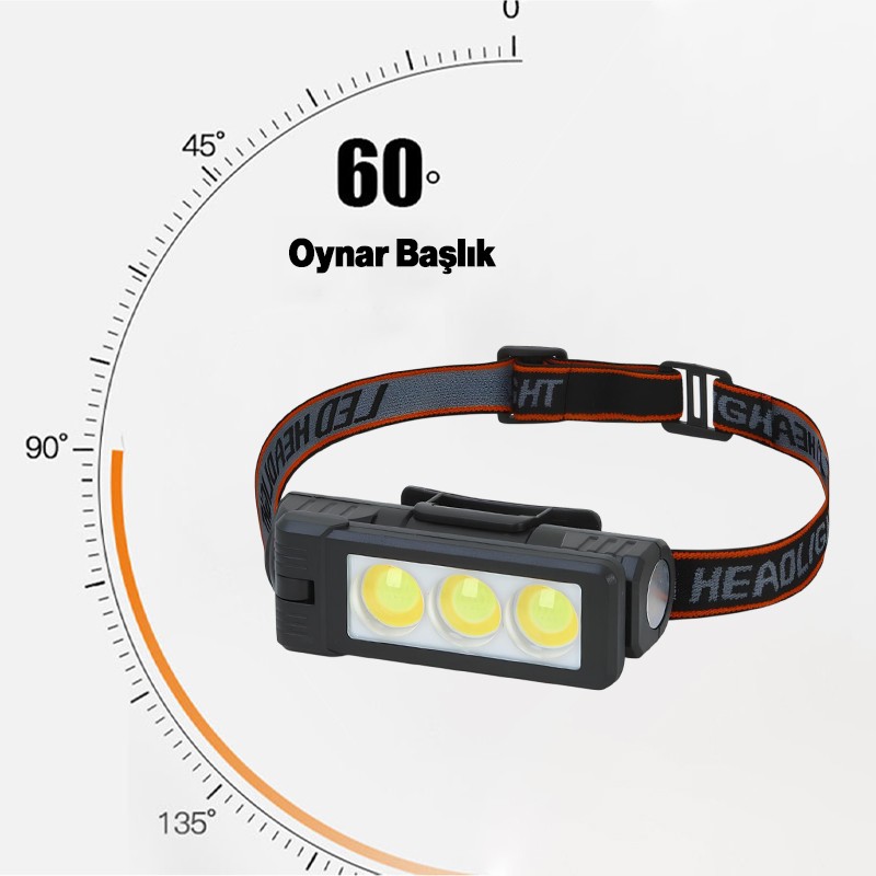 3 LED Kafa Feneri Kafa Lambası 10W Uzun Menzil Usb Şarjlı Ledli Işık Su Geçirmez Kamp El Feneri