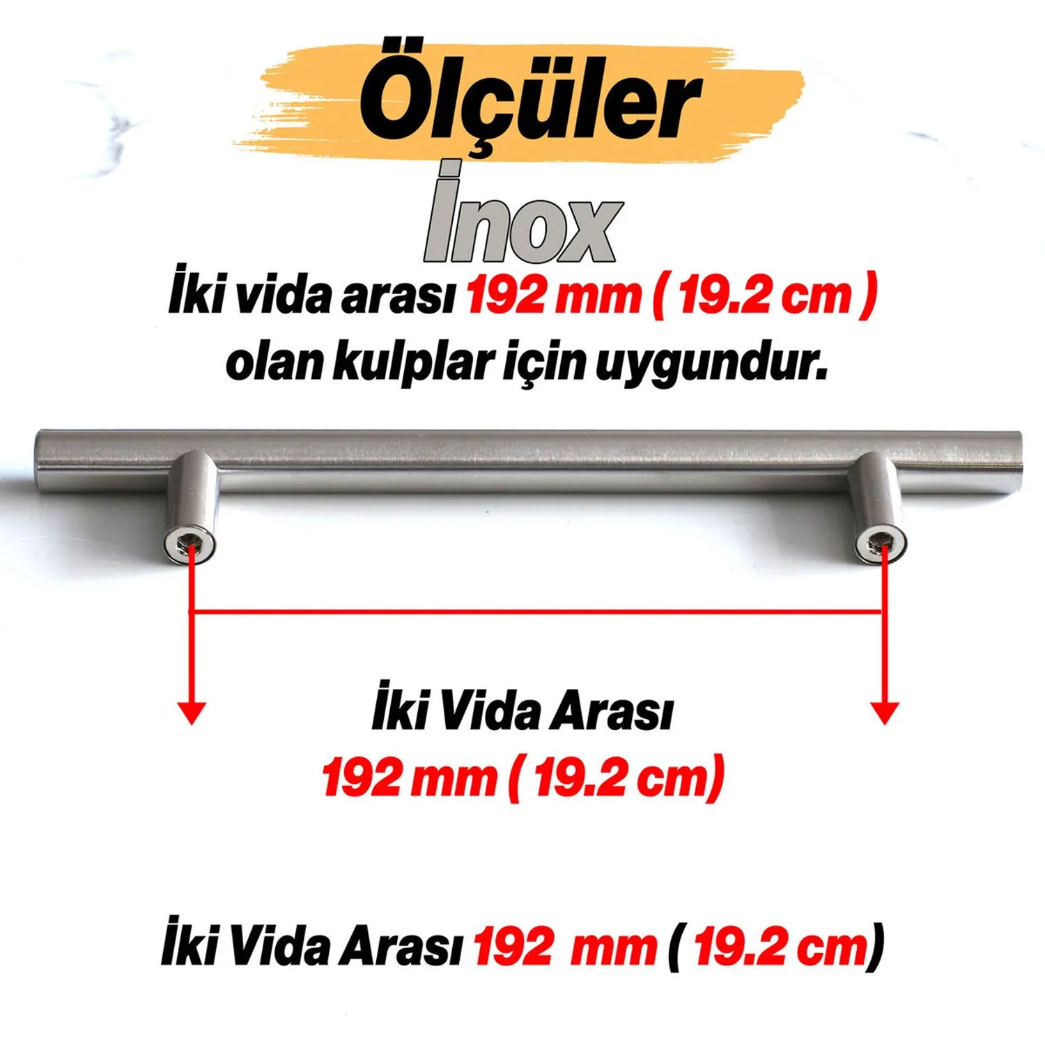 Pürüzsüz 192 mm İnox Metal 10 Adet Dolap Dolabı Mobilya Mutfak Çekmece Kapak Kulbu Kulpu Kulpları