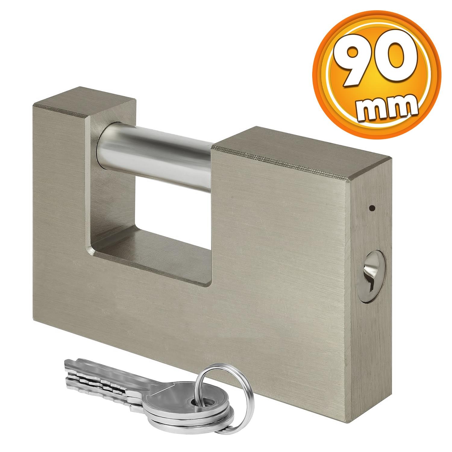 Kepenk İşyeri Kapısı Kilidi Yassı Kayar Milli Saten Asma Kilit Kapı Emniyet 90 mm 3 Anahtarlı Metal