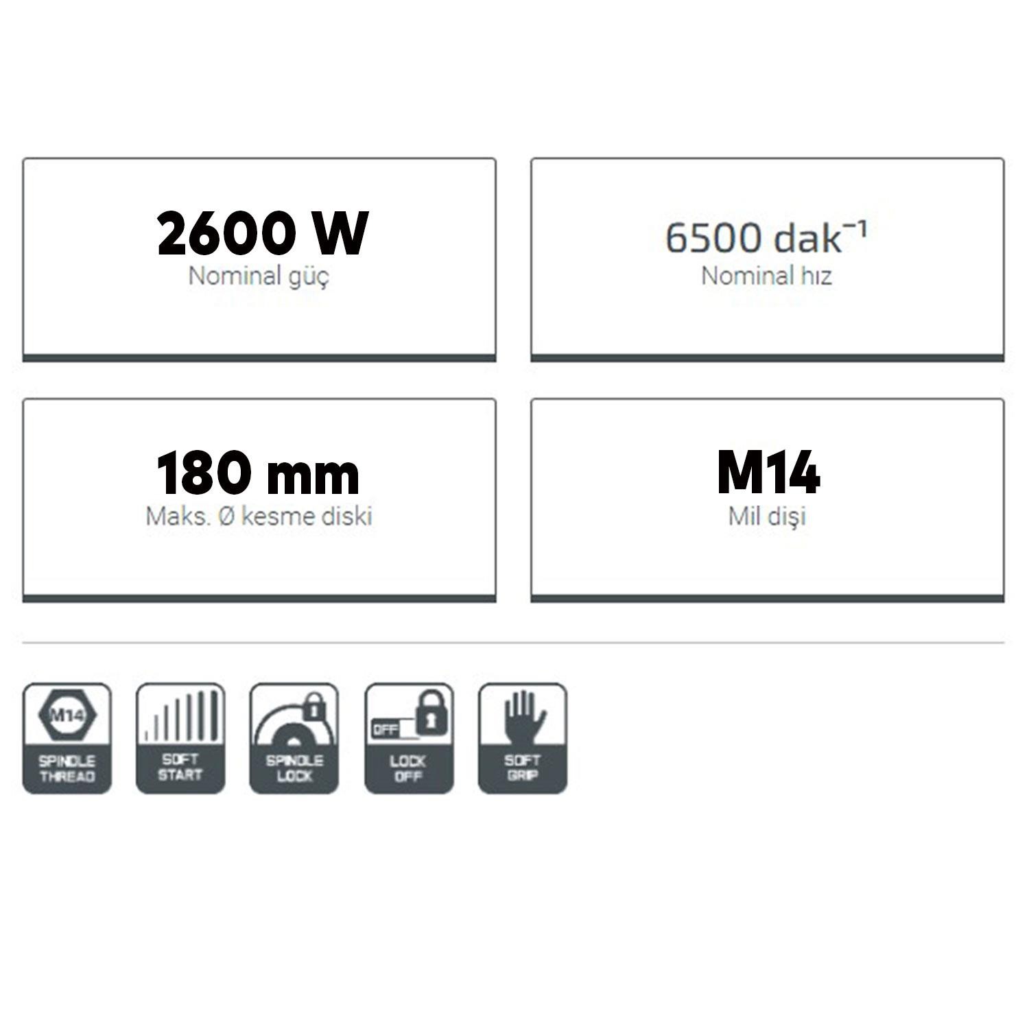 Crown CT13489-180 Avuç Taşlama Makinesi 180 mm 2600 W