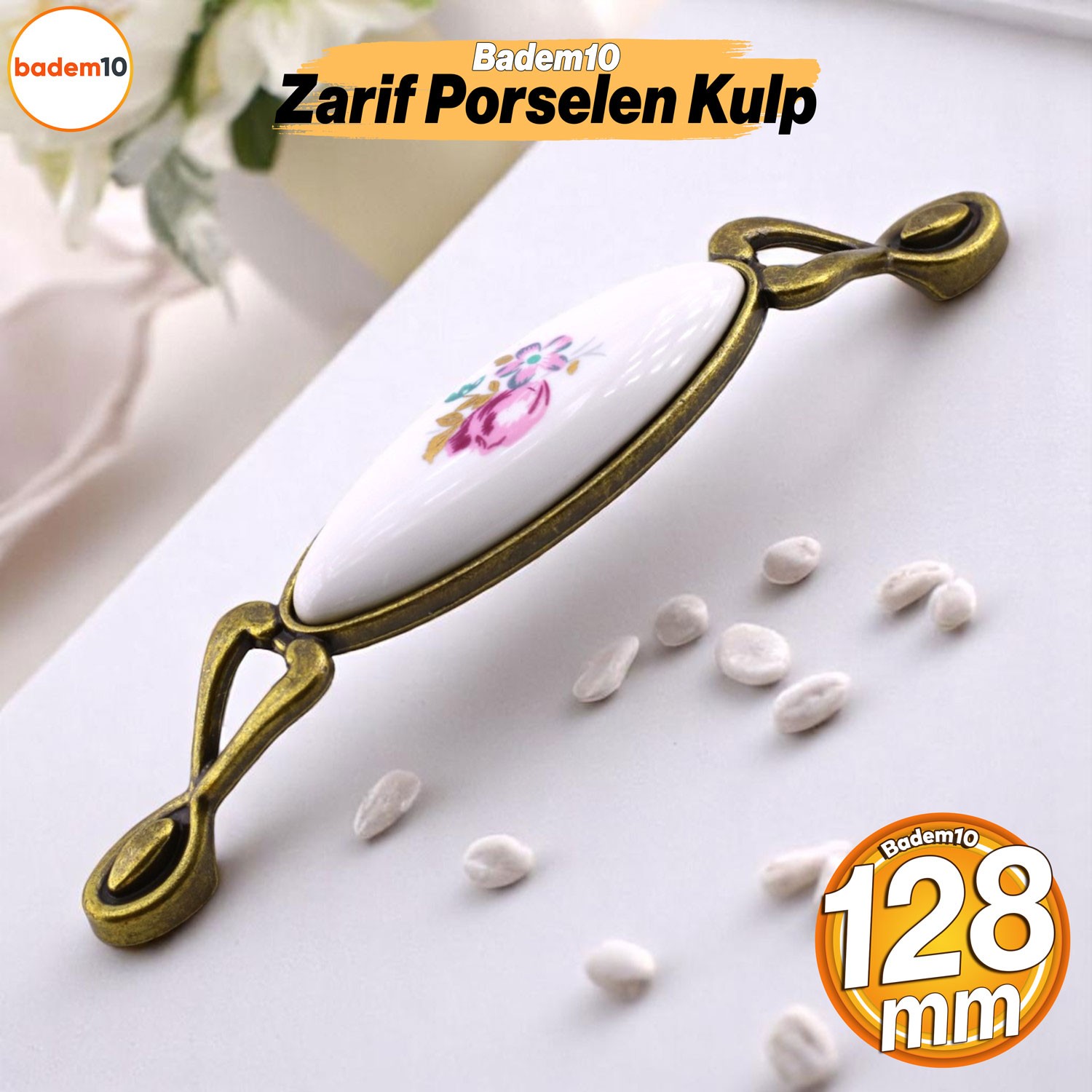 Zarif Porselen Eskitme Antik Sarı Kulp 128 mm Mobilya Çekmece Mutfak Dolabı Dolap Kapak Kulplar Kulb