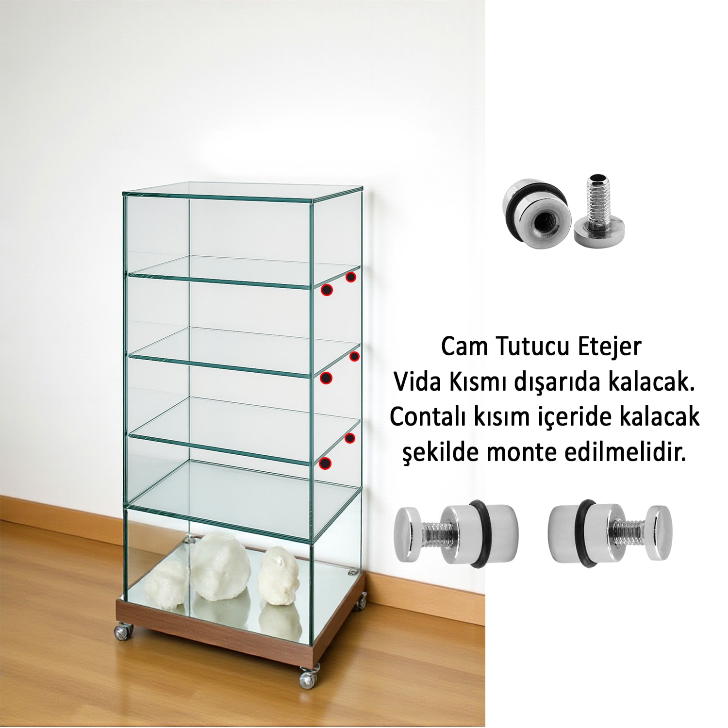 O-RİNGLİ Metal Cam Raf Tutucu (10 Adet) Krom 90-2503-01 Oringli Contalı Vidalı Metal Tutamak