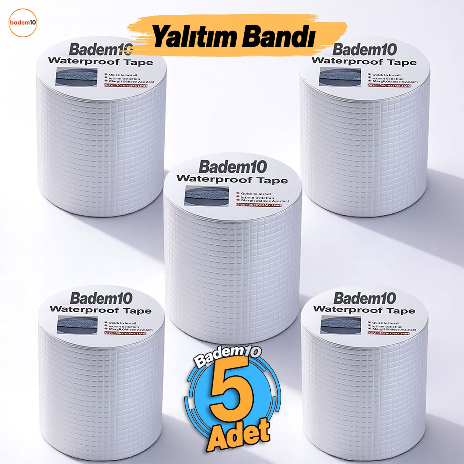 Çatı İzolasyon Bandı 5 ADET Tamir Bant 2 METRE Su Sızdırmazlık Geçirmezlik Yalıtım Çamur Çatlak Boru