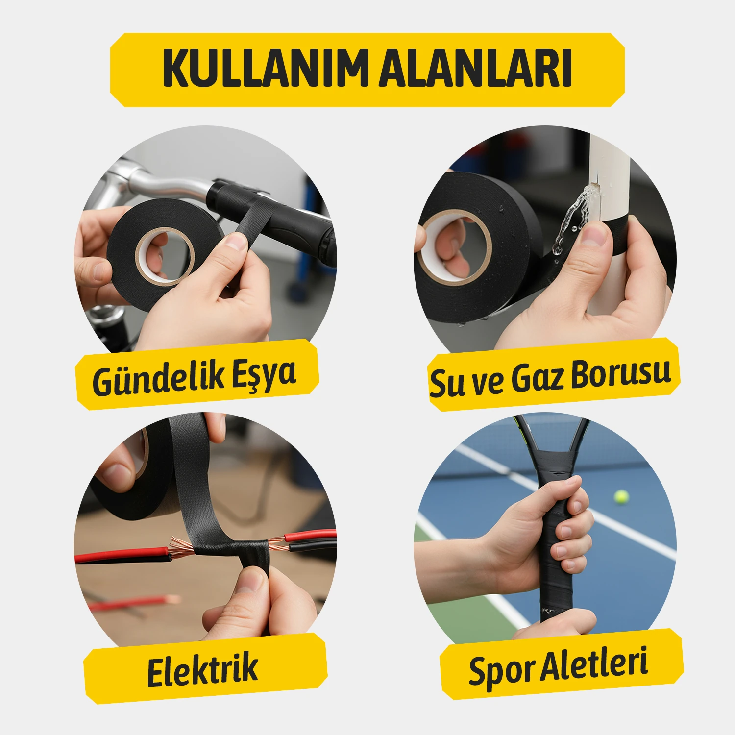 Siyah Kendinden Kaynayan Silikon Soğuk Sarma Eriyen Bant 19mm x 5m Tekli Hava Su Elektrik İzolasyonu