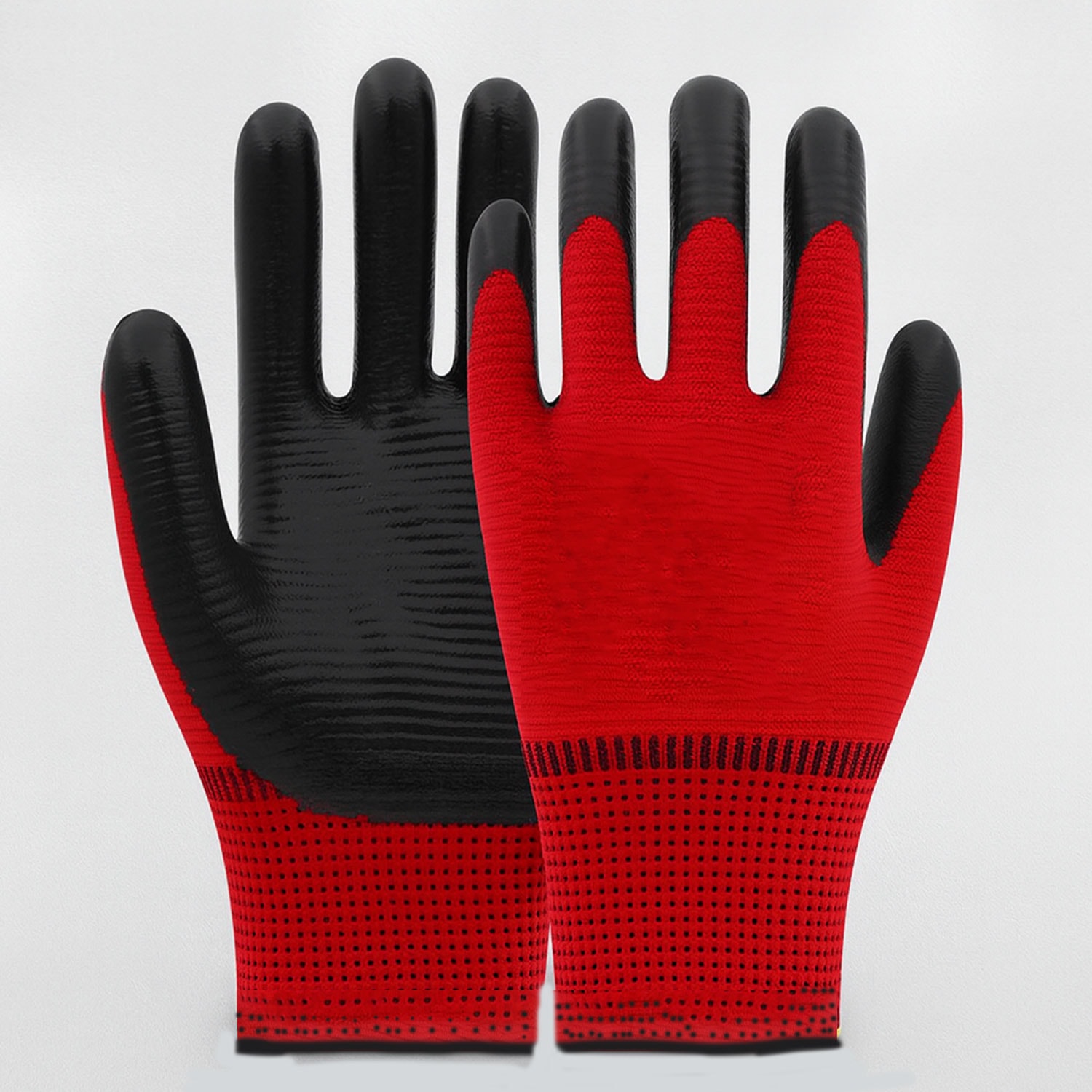 Kırmızı Siyah Zebra Nitril Kaplama İş Eldiveni 10 XL Yüksek Kavrama Esnek Konforlu Çalışma Eldiveni