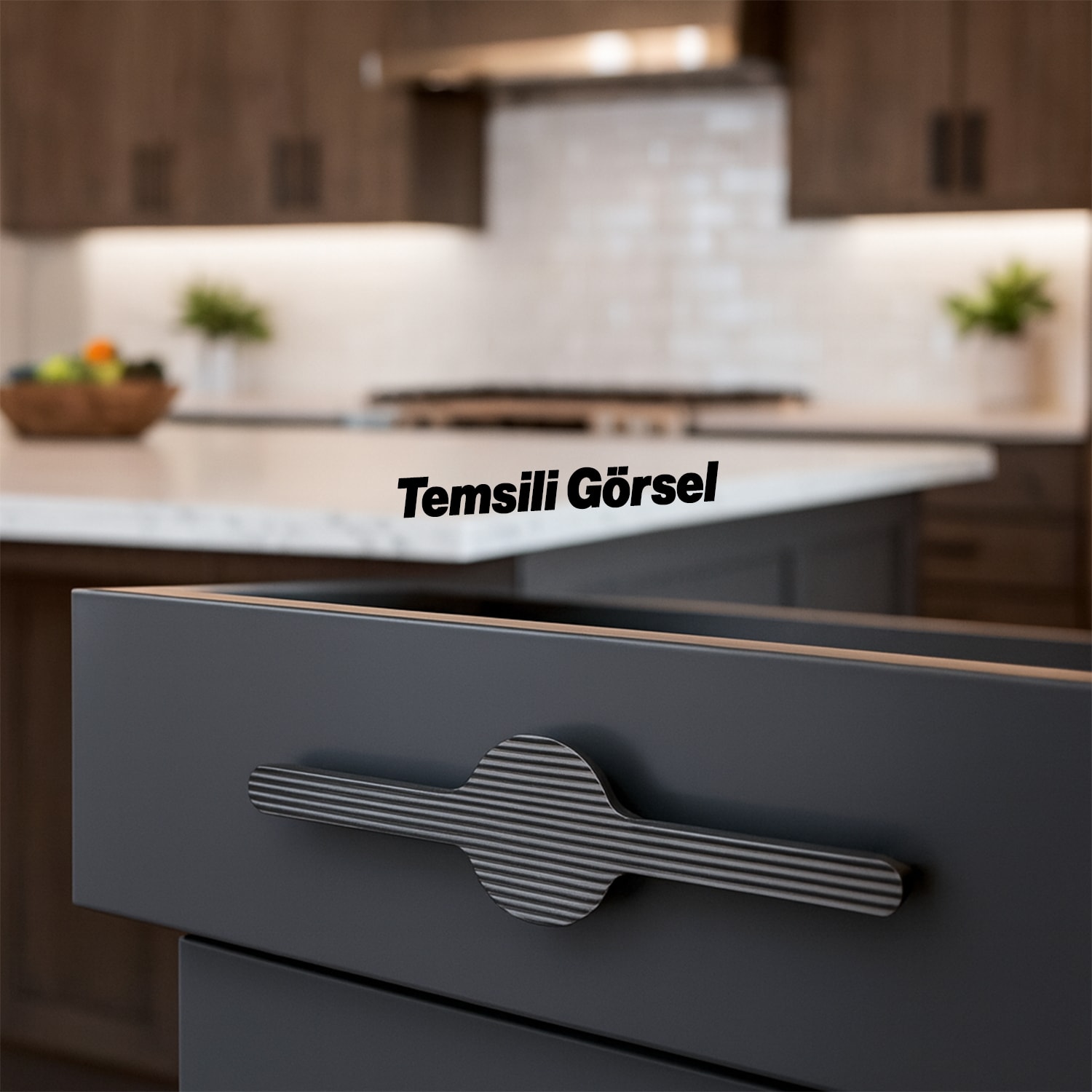 Saral Çizgili Füme Renk Metal Kulp 224 mm 22.4 cm Mobilya Çekmece Mutfak Dolabı Dolap Kapak Kulplar