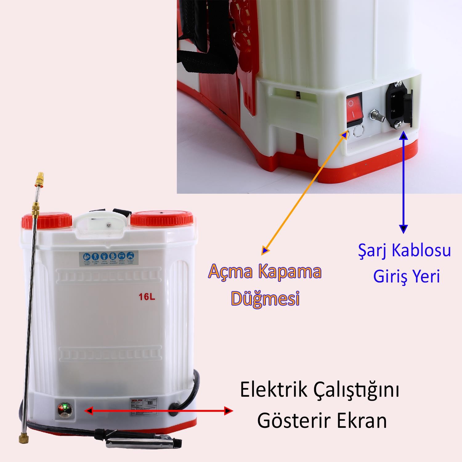 Şarjlı İlaçlama Pompası 16 Lt Elektrikli Otomatik Püskürtmeli Ağaç Dal Bağ Bahçe Bitki Pülverizatör