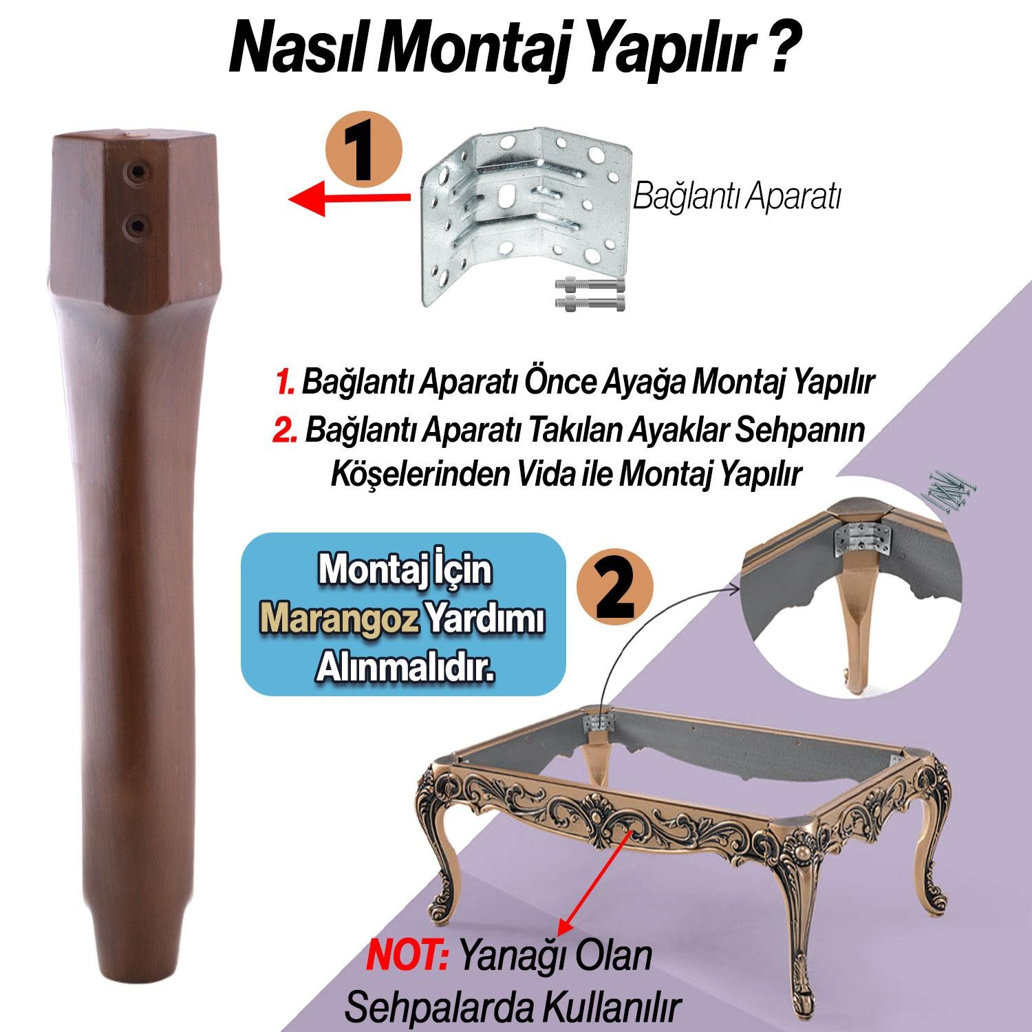 Erva Plastik Sehpa Ayağı 46 cm Ahşap Desenli Orta Ayak Zigon Sehpa Mobilya Masa Ayakları Kahverengi