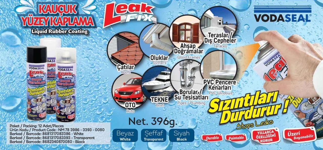 3 ADET Leak Fix Su Geçirmez Sızdırmaz Sprey 396 Gr BEYAZ