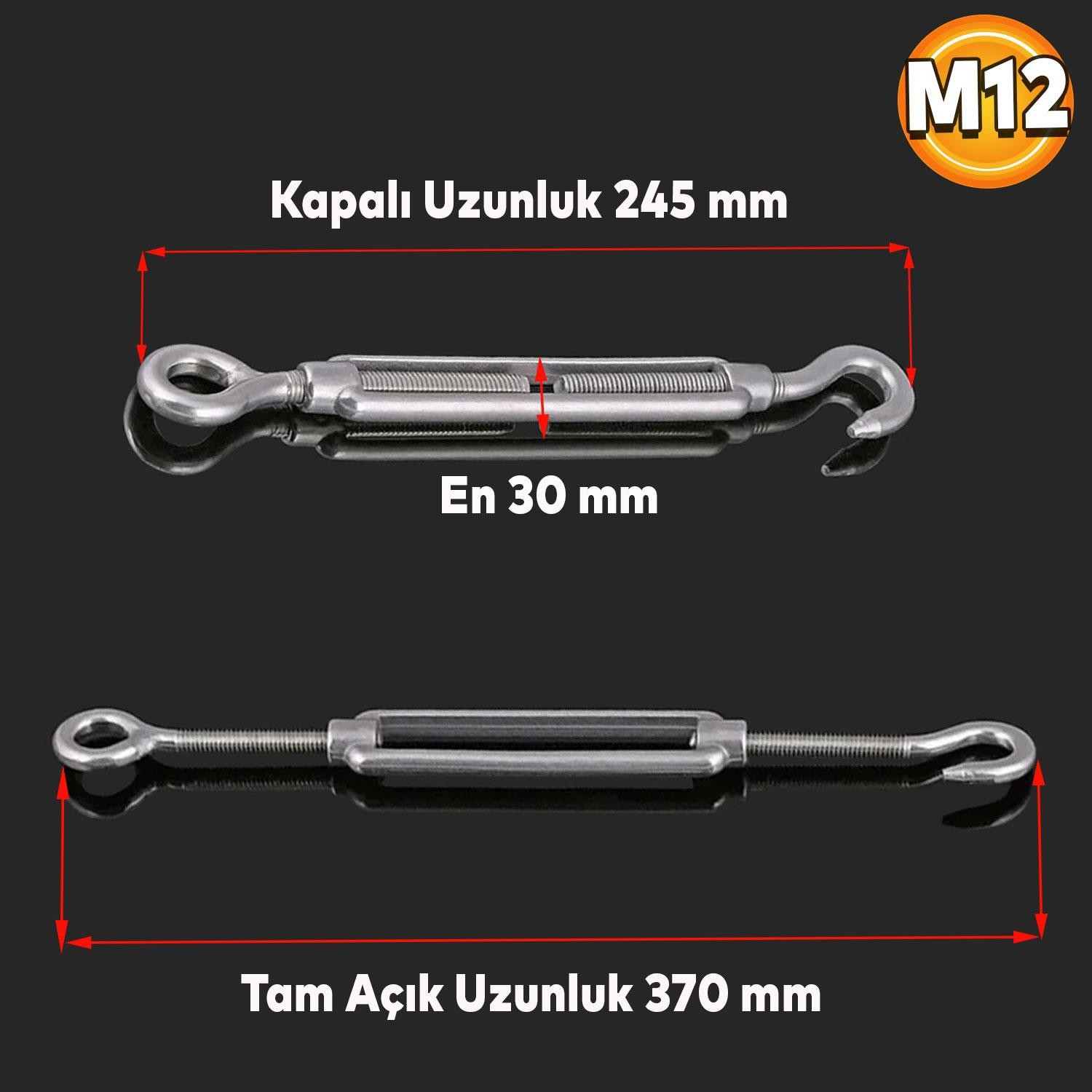 Çelik Kanca Yük Halat Gerdirme Galvenizli Paslanmaz M12