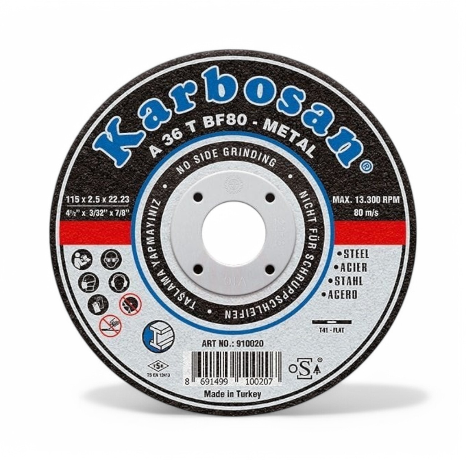 Karbosan Metal Kesici Taş Disk Taşlama Spiral Demir Kesme Diski 115x2.5x22.23 mm